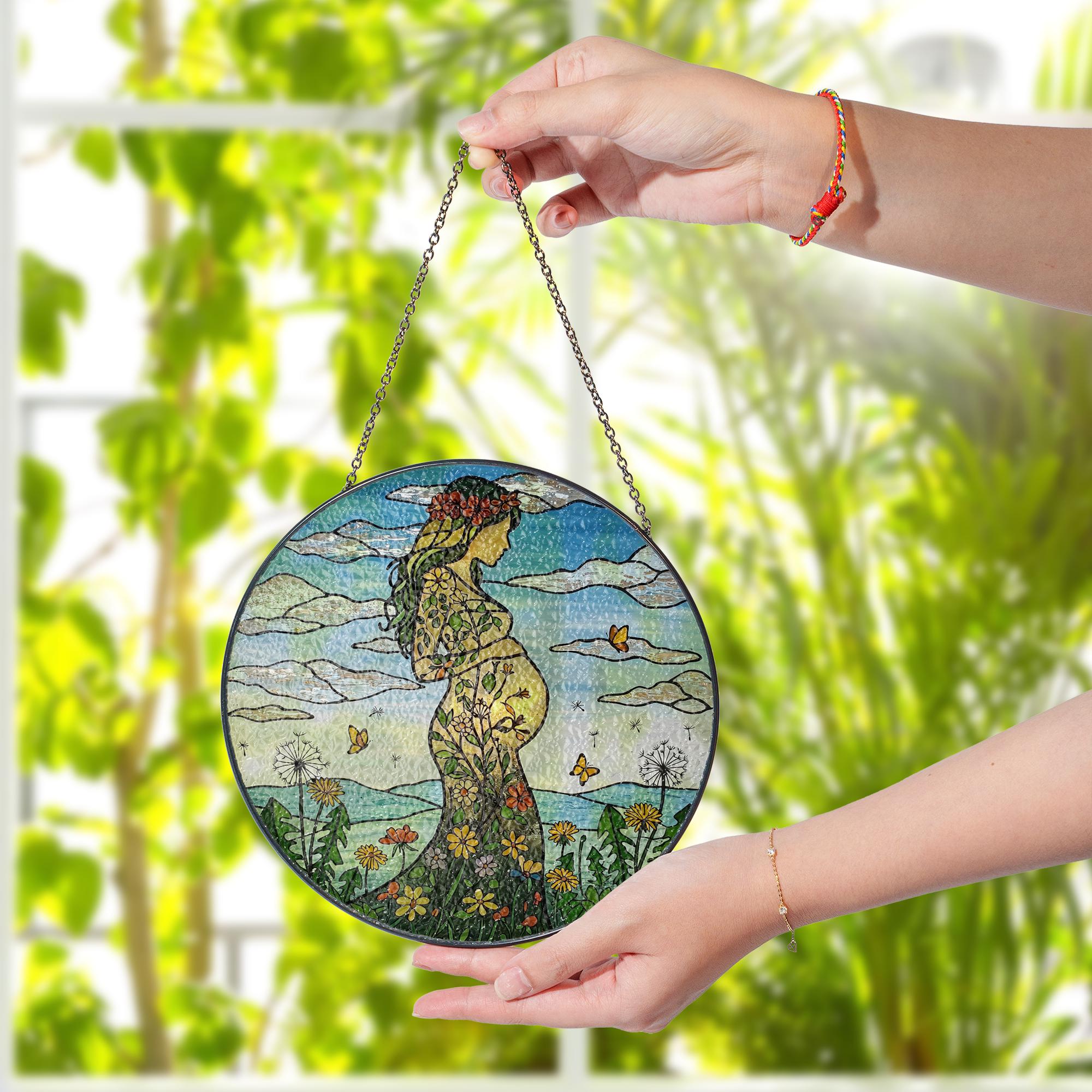 Floral Pregnant Mom Glass Suncatcher – Mother's Day Gift for New Mom or Mom-to-Be ,  Gift for Expecting Mom or Wife