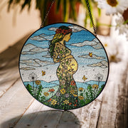 Floral Pregnant Mom Glass Suncatcher – Mother's Day Gift for New Mom or Mom-to-Be ,  Gift for Expecting Mom or Wife