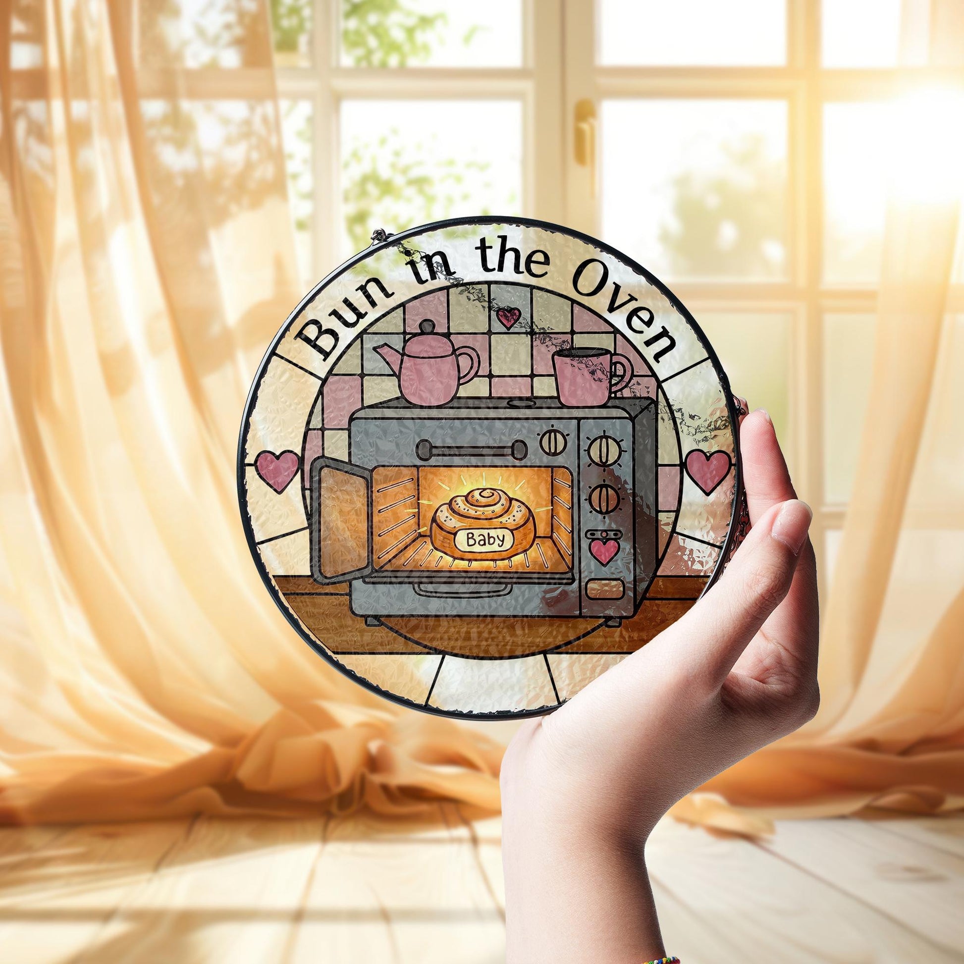 Bun in the Oven Glass Suncatcher Gift for Expecting Mom – Cute Pregnancy Window Decor for Mother's Day, custom gift for new mom