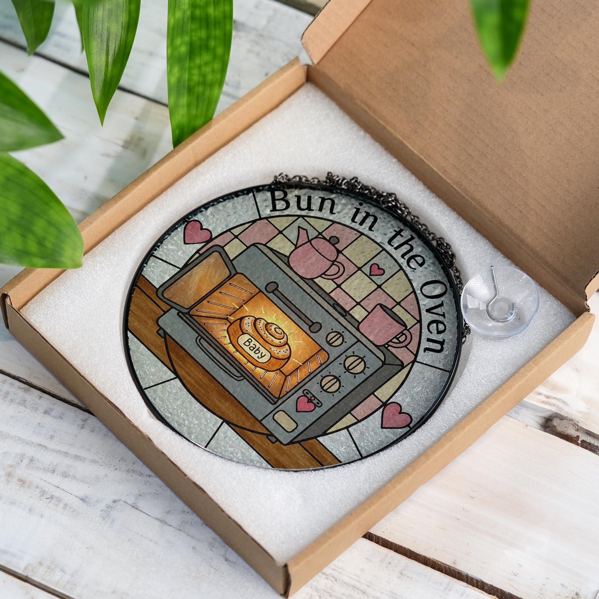 Bun in the Oven Glass Suncatcher Gift for Expecting Mom – Cute Pregnancy Window Decor for Mother's Day, custom gift for new mom