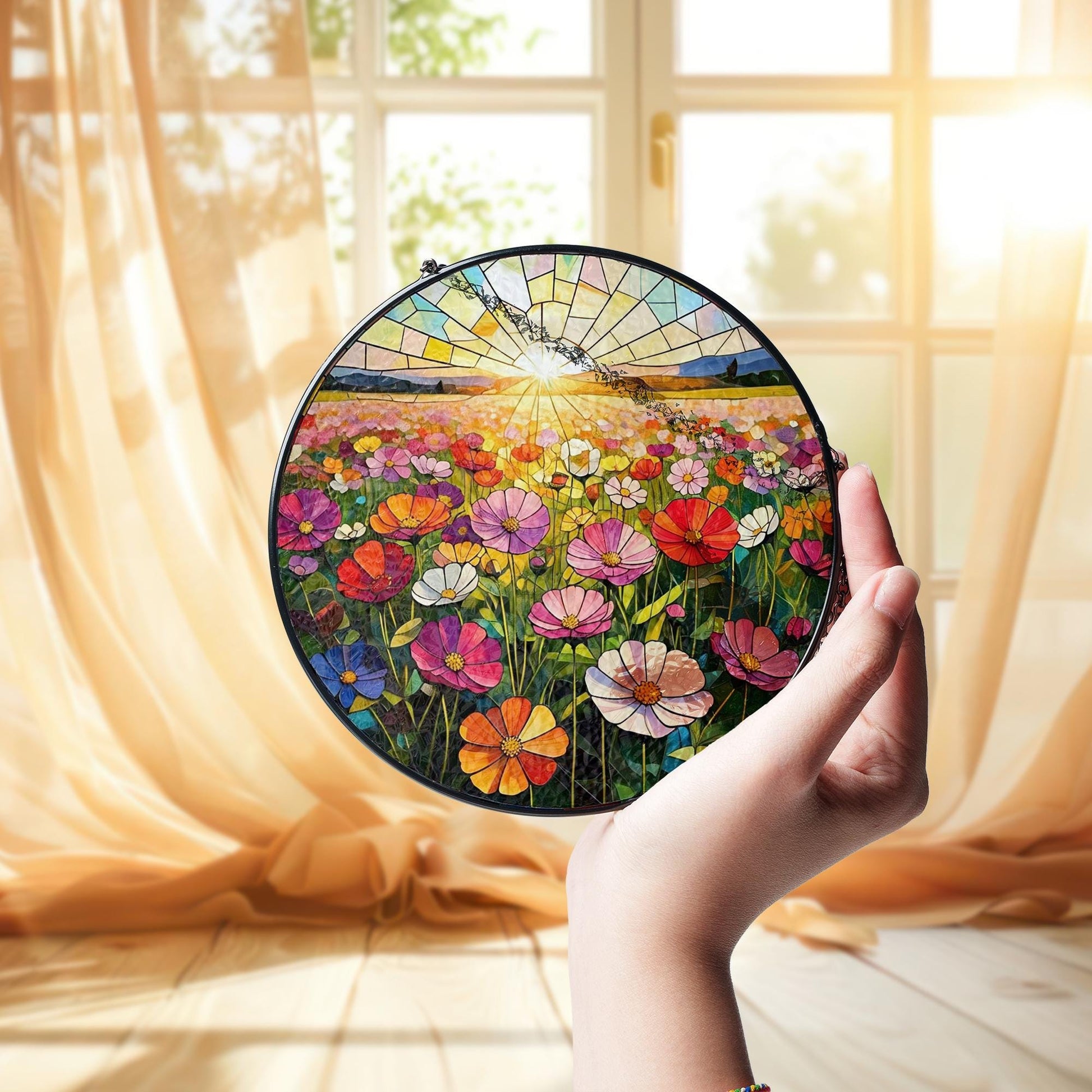 Cosmo Flower Glass Suncatcher, Sunset Floral Window Decor, Mother's Day Gift, Colorful Garden Art, Nature Lover Sun Catcher, gift for mom