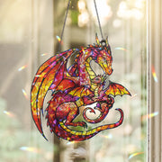 Dragon Mom and Baby Acrylic Hologram Suncatcher, Fantasy Stained Glass Decor, Broken Glass Style Hanging, Mythical Creature Gift, Dragon Mom