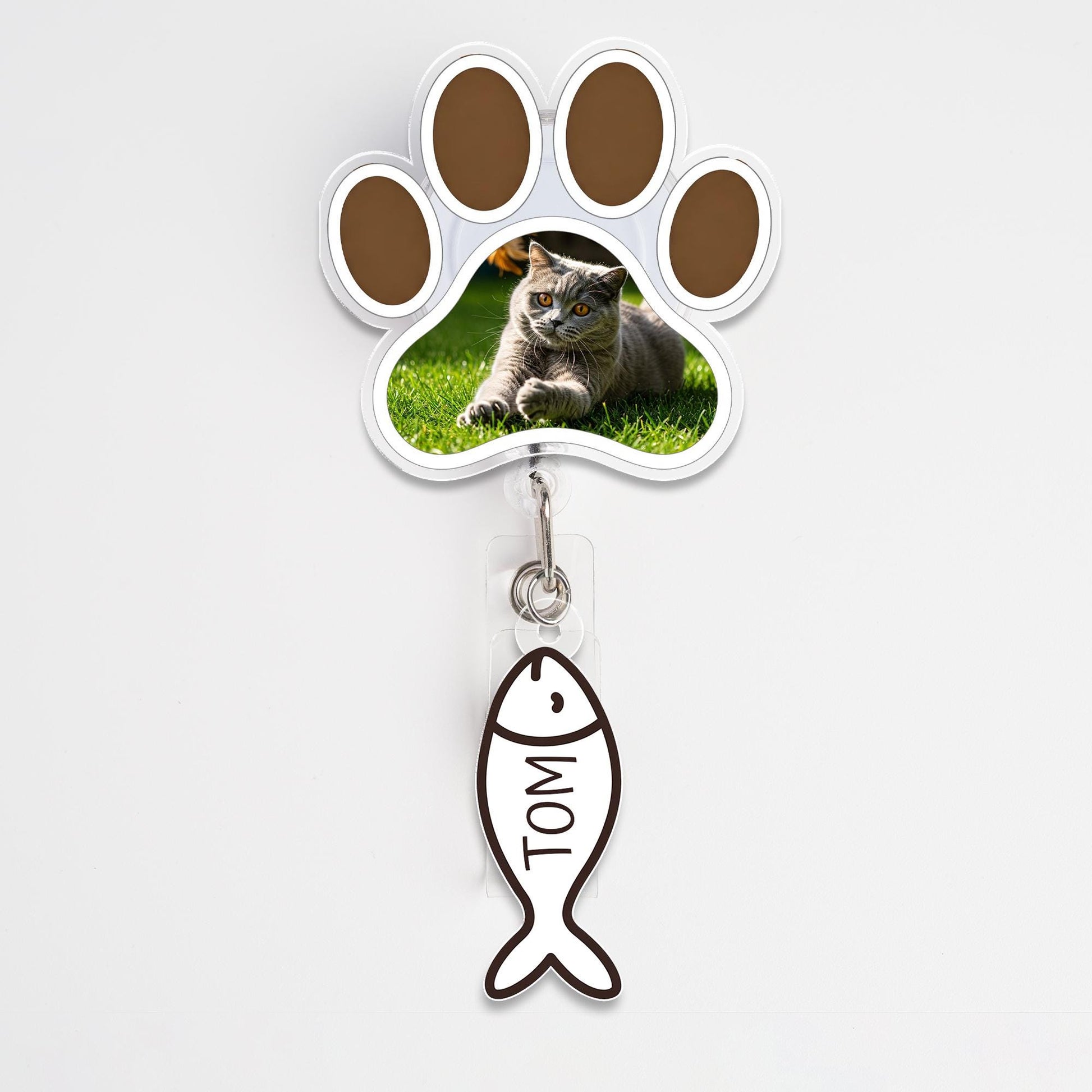 Custom Cat Photo Paw Print Badge Reel with Personalized Name Tag, Retractable Pet ID Holder, Cat Lover Gift, Nurse Teacher Vet Tech Badge
