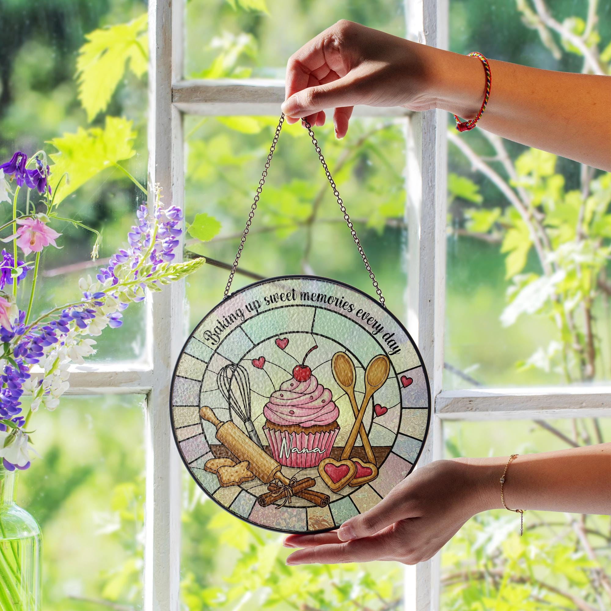 Custom Baking Suncatcher for Mom or Grandma – Glass Window Decor Gift – Mother's Day Gift for Baker Mom – Sweet Memories Kitchen Ornament