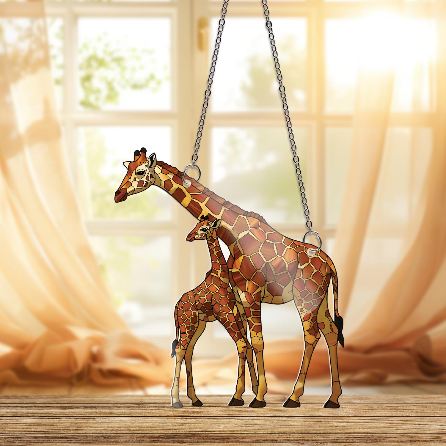Giraffe Mom and Baby Acrylic Window Hanging, Mother's Day Gift, Wildlife Suncatcher, Animal Lover Decor, Protective Mom Gift