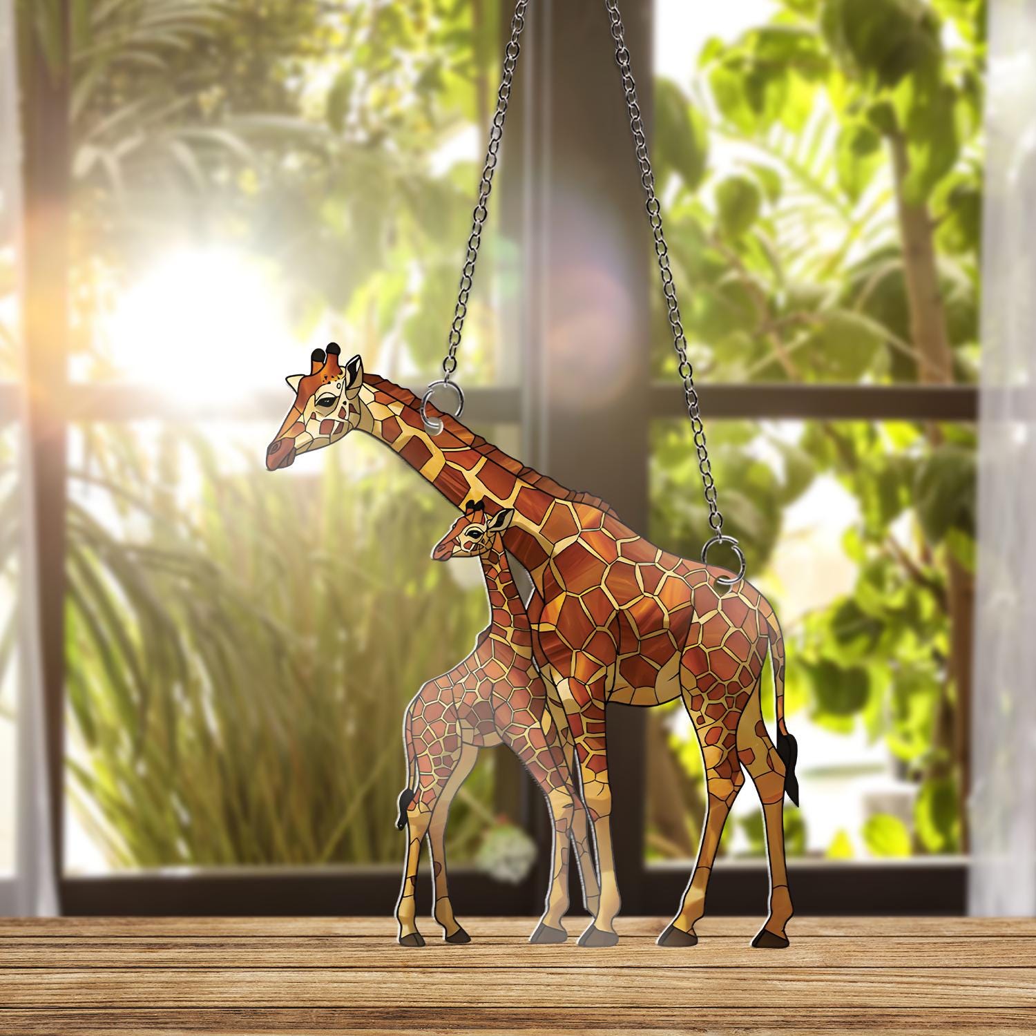 Giraffe Mom and Baby Acrylic Window Hanging, Mother's Day Gift, Wildlife Suncatcher, Animal Lover Decor, Protective Mom Gift