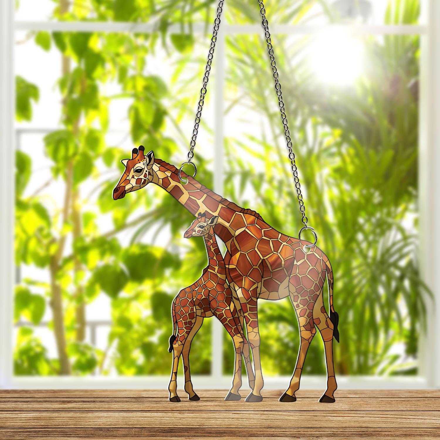 Giraffe Mom and Baby Acrylic Window Hanging, Mother's Day Gift, Wildlife Suncatcher, Animal Lover Decor, Protective Mom Gift