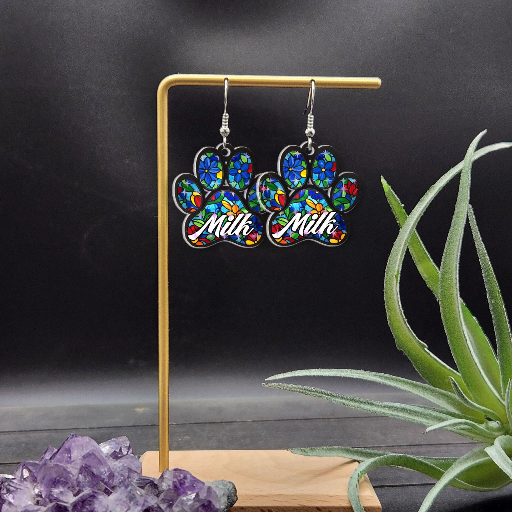 Custom Dog Paw Earrings, Your Pet's Name, Personalized Animal Lover Jewelry, Unique Dog Mom Statement Gift, Pet Lover Memorial Gift