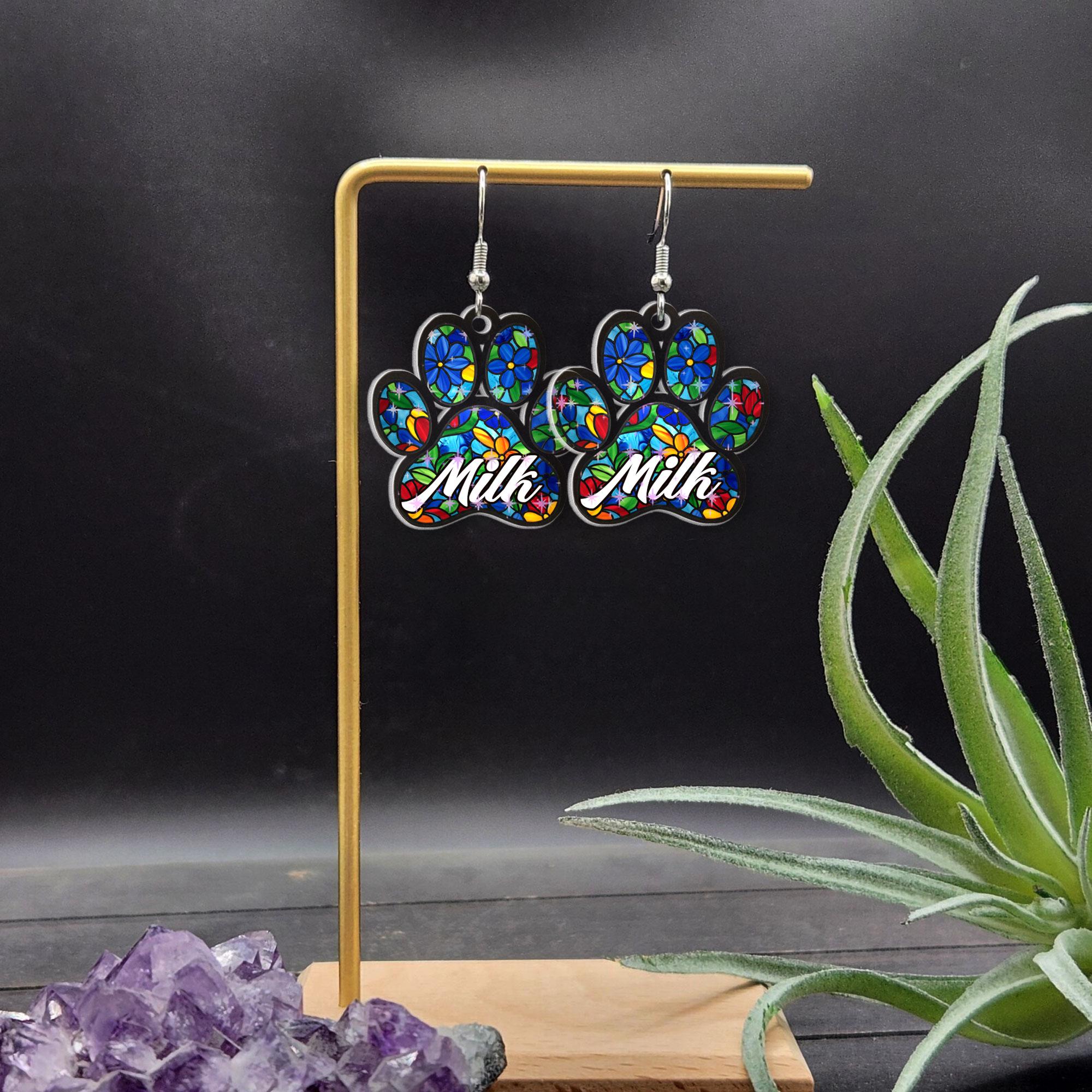 Custom Dog Paw Earrings, Your Pet's Name, Personalized Animal Lover Jewelry, Unique Dog Mom Statement Gift, Pet Lover Memorial Gift