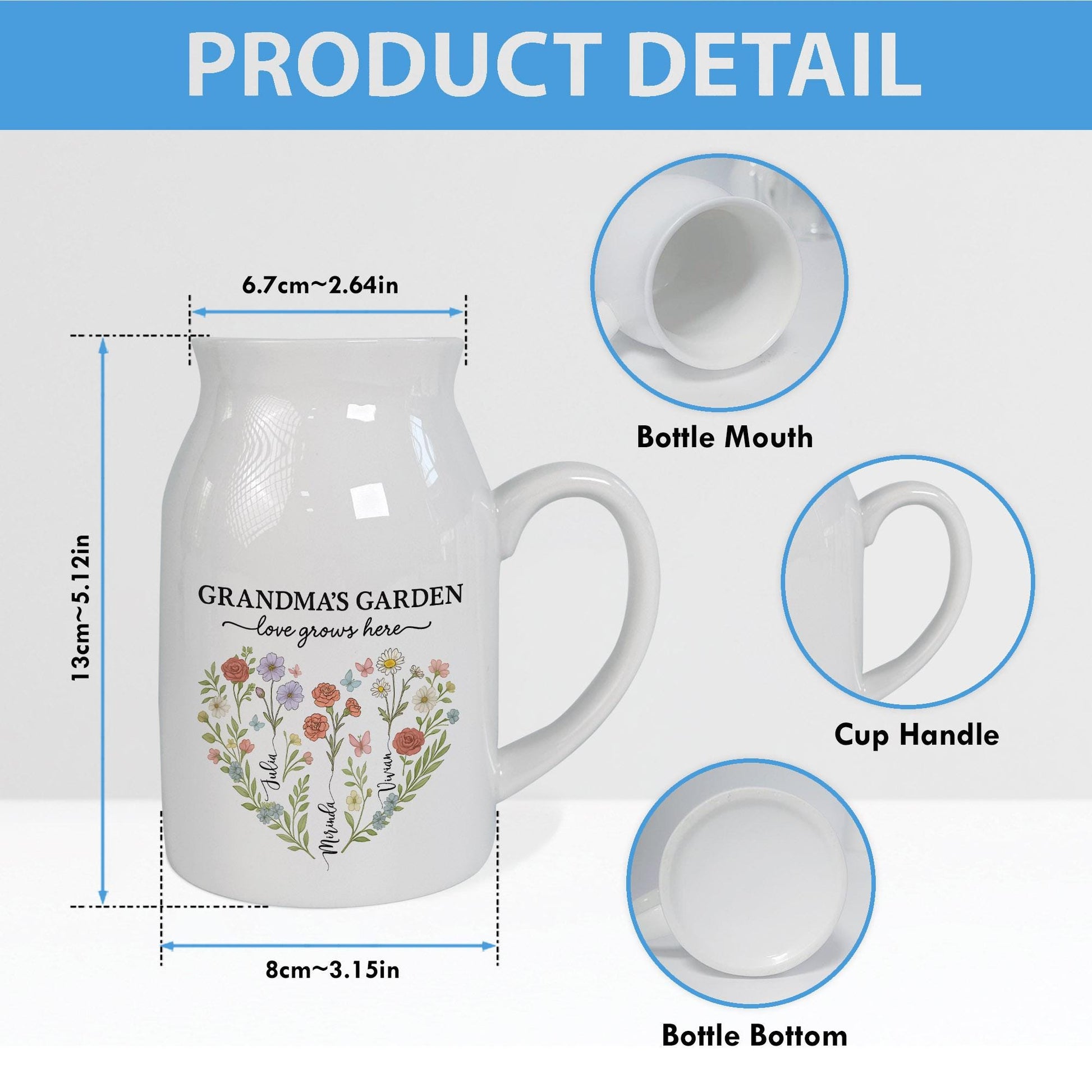 Custom Birth Flower Vase for Grandma – Personalized Ceramic Vase with Kids Names, Mother’s Day Gift for Mom & Nana