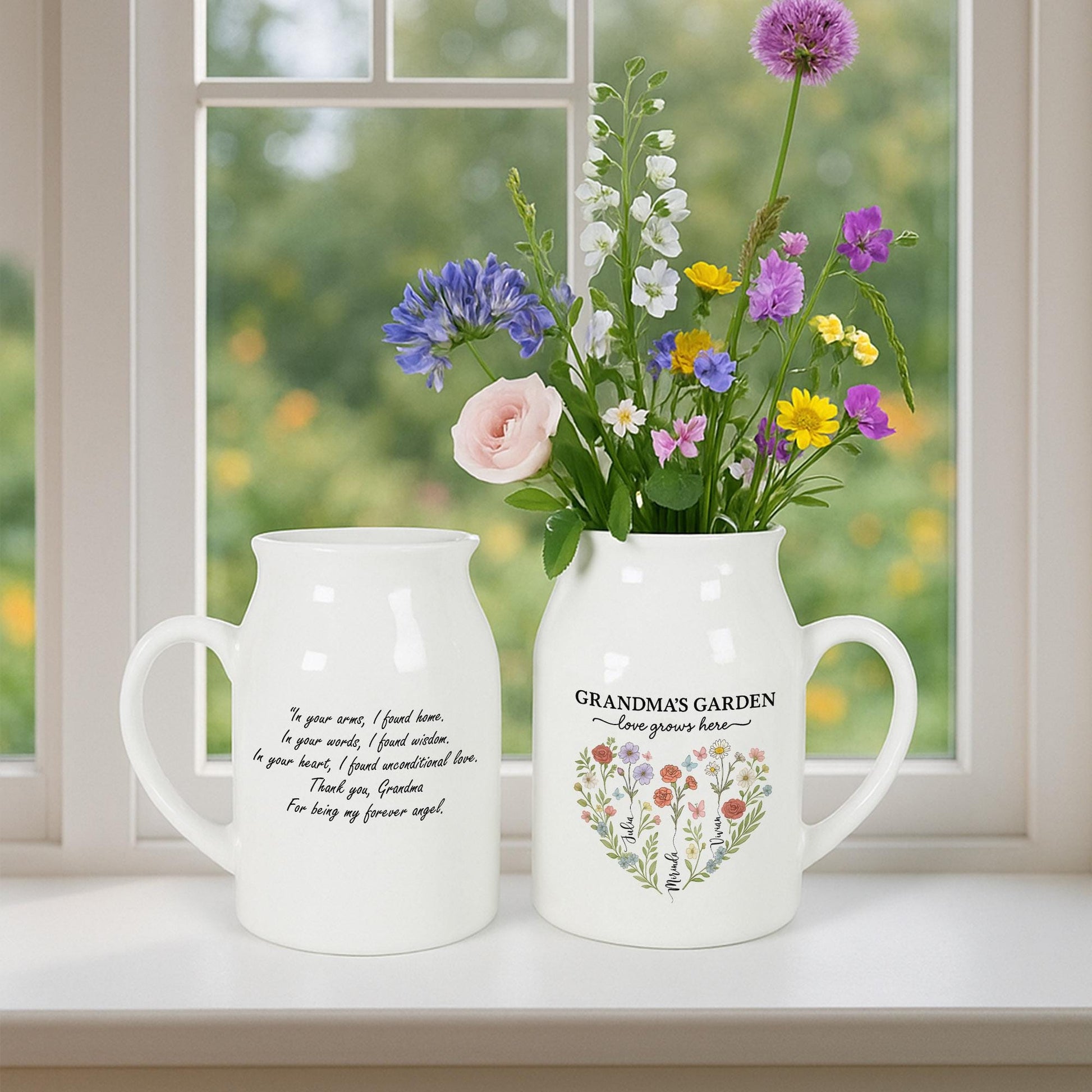 Custom Birth Flower Vase for Grandma – Personalized Ceramic Vase with Kids Names, Mother’s Day Gift for Mom & Nana