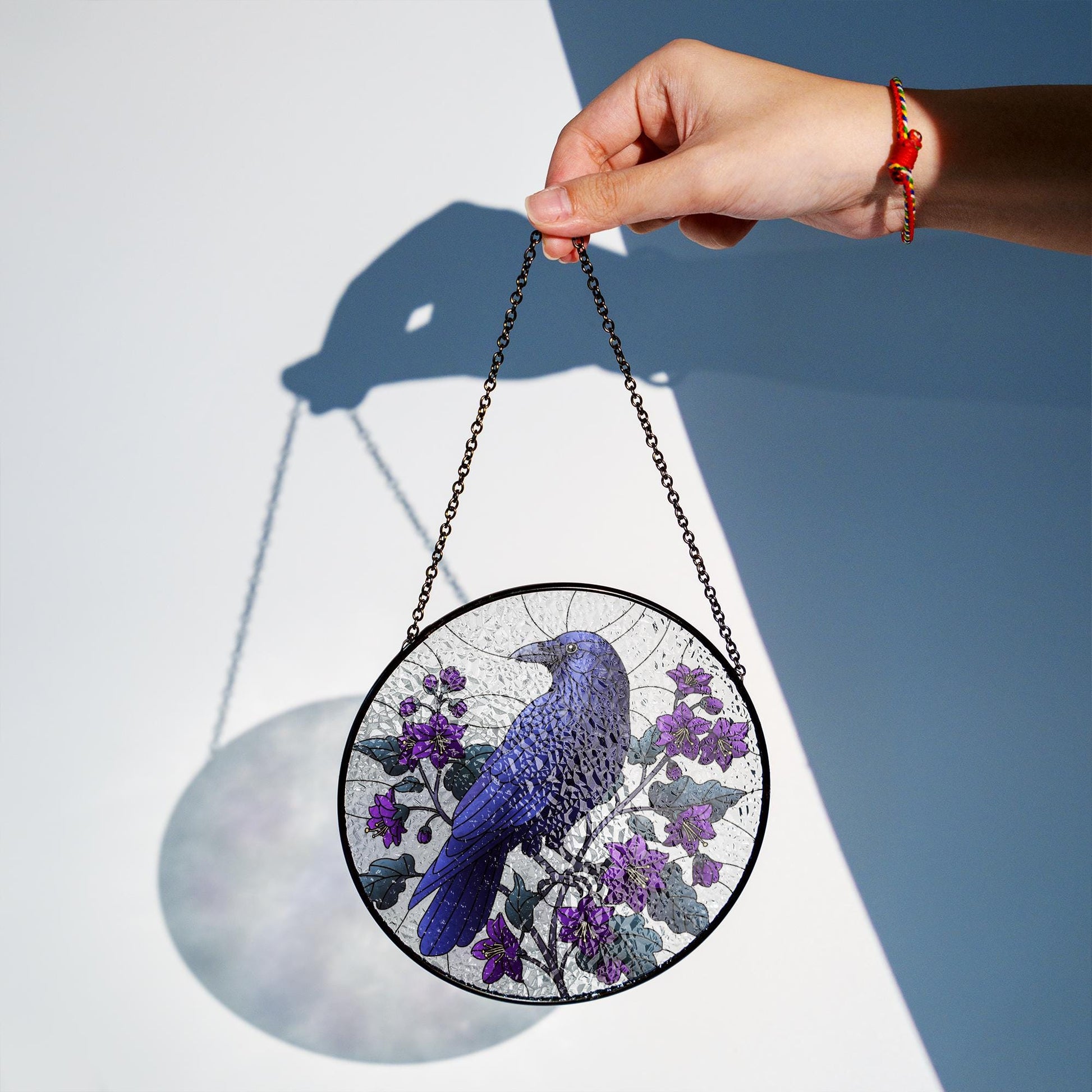 Crows & Nightshade Flowers Glass Suncatcher – Gothic Window Decor – Mother’s Day Gift – Dark Floral Hanging Art