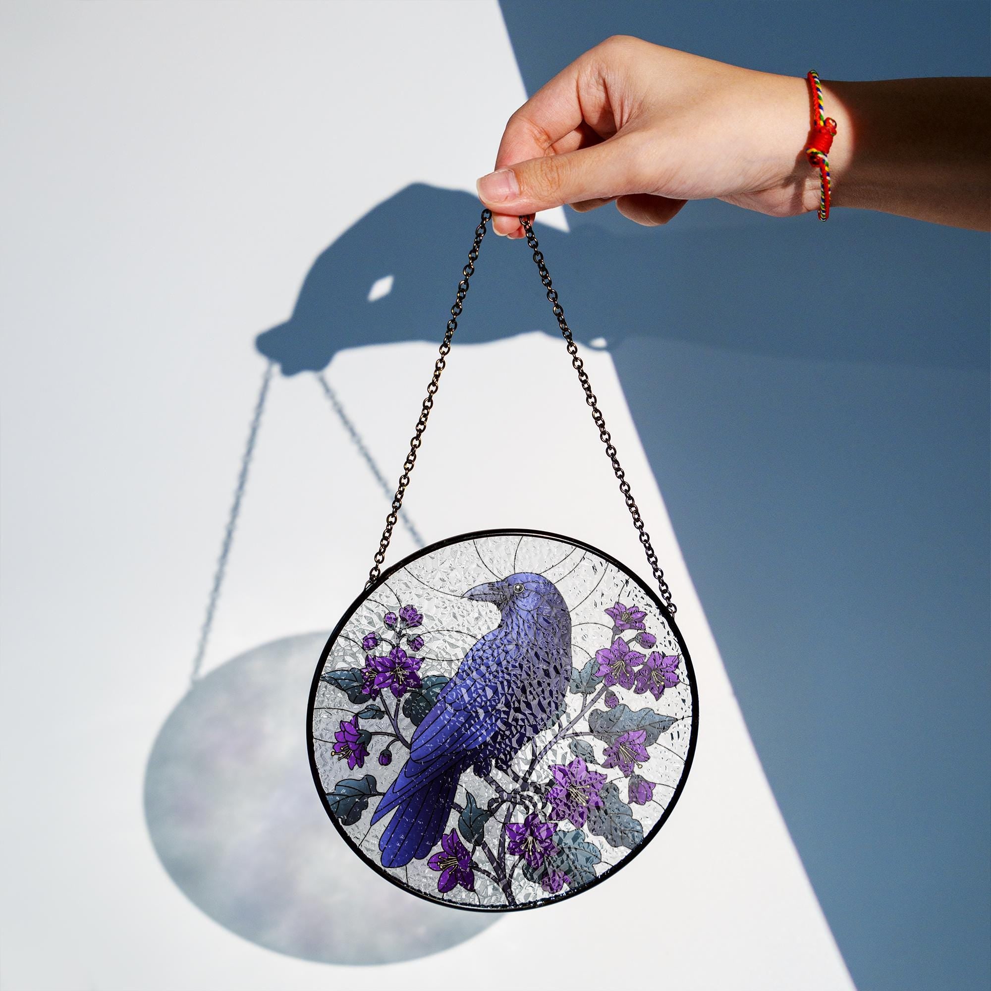 Crows & Nightshade Flowers Glass Suncatcher – Gothic Window Decor – Mother’s Day Gift – Dark Floral Hanging Art