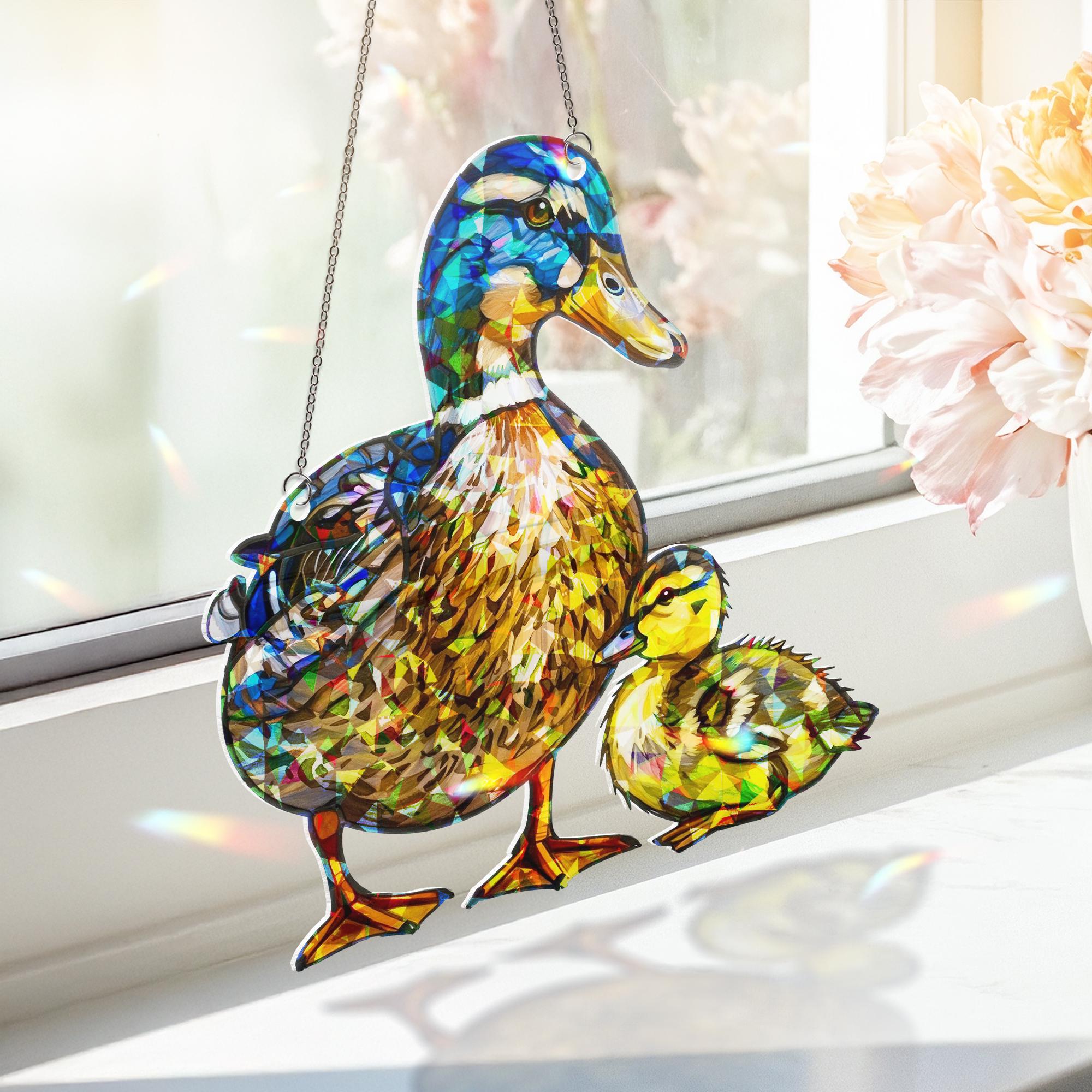 Holographic Mallard Duck Suncatcher – Mother Duck and Baby Window Hanging Gift for Mom – Inspired Mother’s Day Gift for Bird Lovers