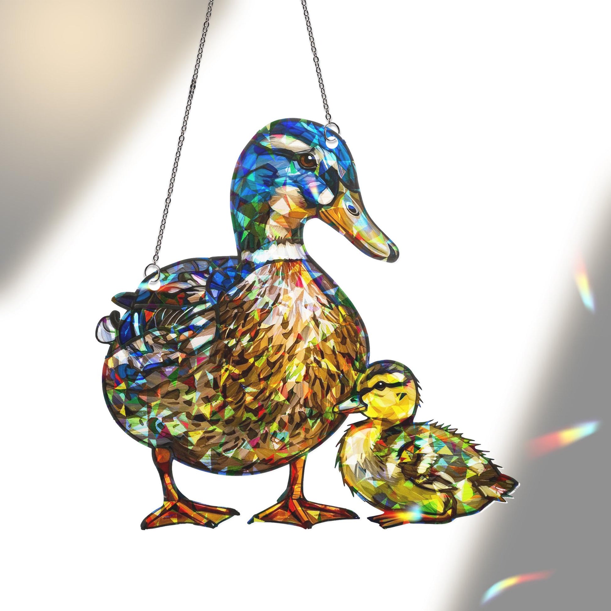 Holographic Mallard Duck Suncatcher – Mother Duck and Baby Window Hanging Gift for Mom – Inspired Mother’s Day Gift for Bird Lovers