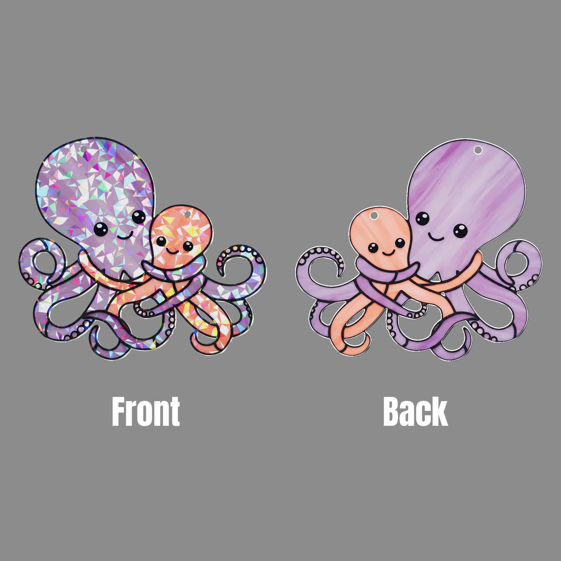 Octopus Mom and Baby Sun Catcher – Cute Ocean Animal Hanging Sign – Holographic Acrylic Decor – Mother’s Day Gift – Sea Life Nursery Art