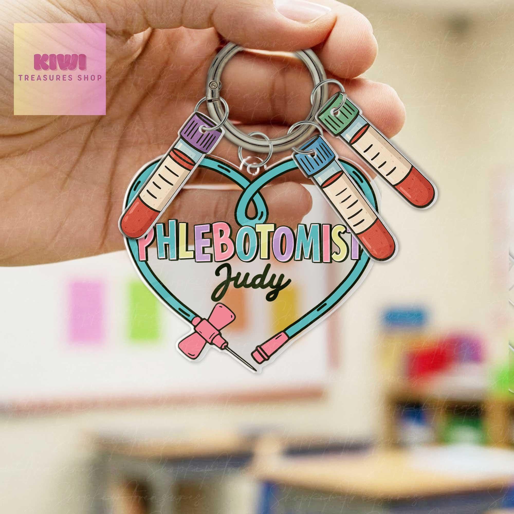 Personalized Phlebotomist Keychain – Nurse Week Gift for Her – Custom Blood Draw Tech Gift – Lab Tech Appreciation Accessory