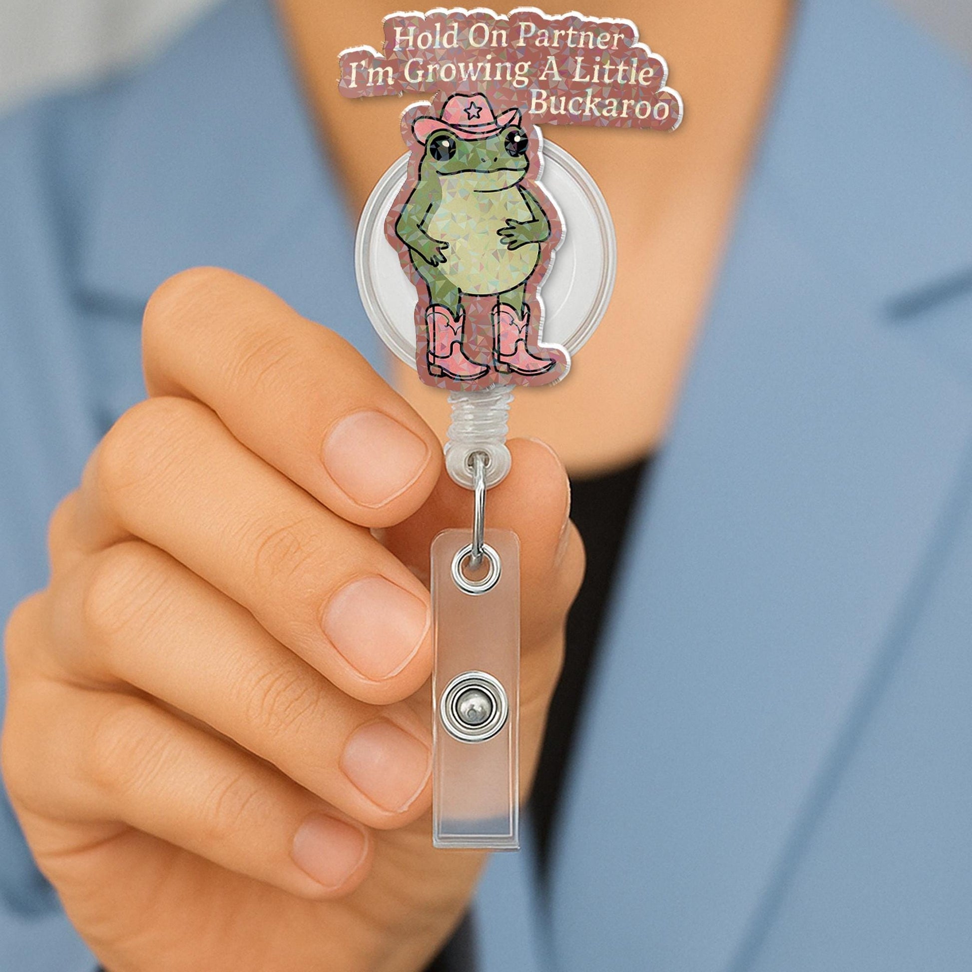 Cowboy Frog Badge Reel Gift for Expecting Mom or Nurse – Cute Baby Announcement Accessory for Mother's Day, Funny Pregnancy Reveal Clip