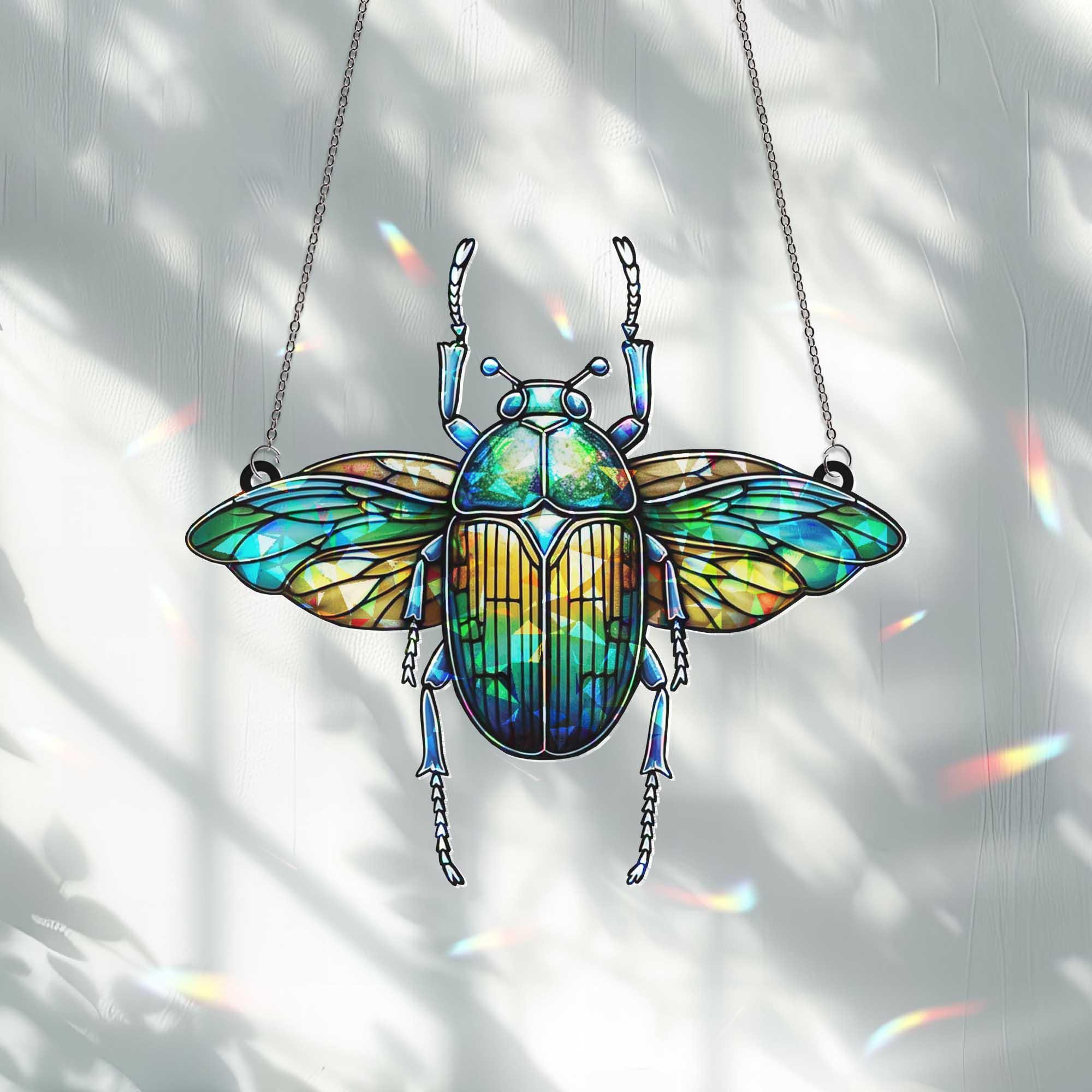 Colorful Beetle Hologram Window Hanging | Beetle Insect Suncatcher | Nature Inspired Bug Decor for Window, Home or Garden