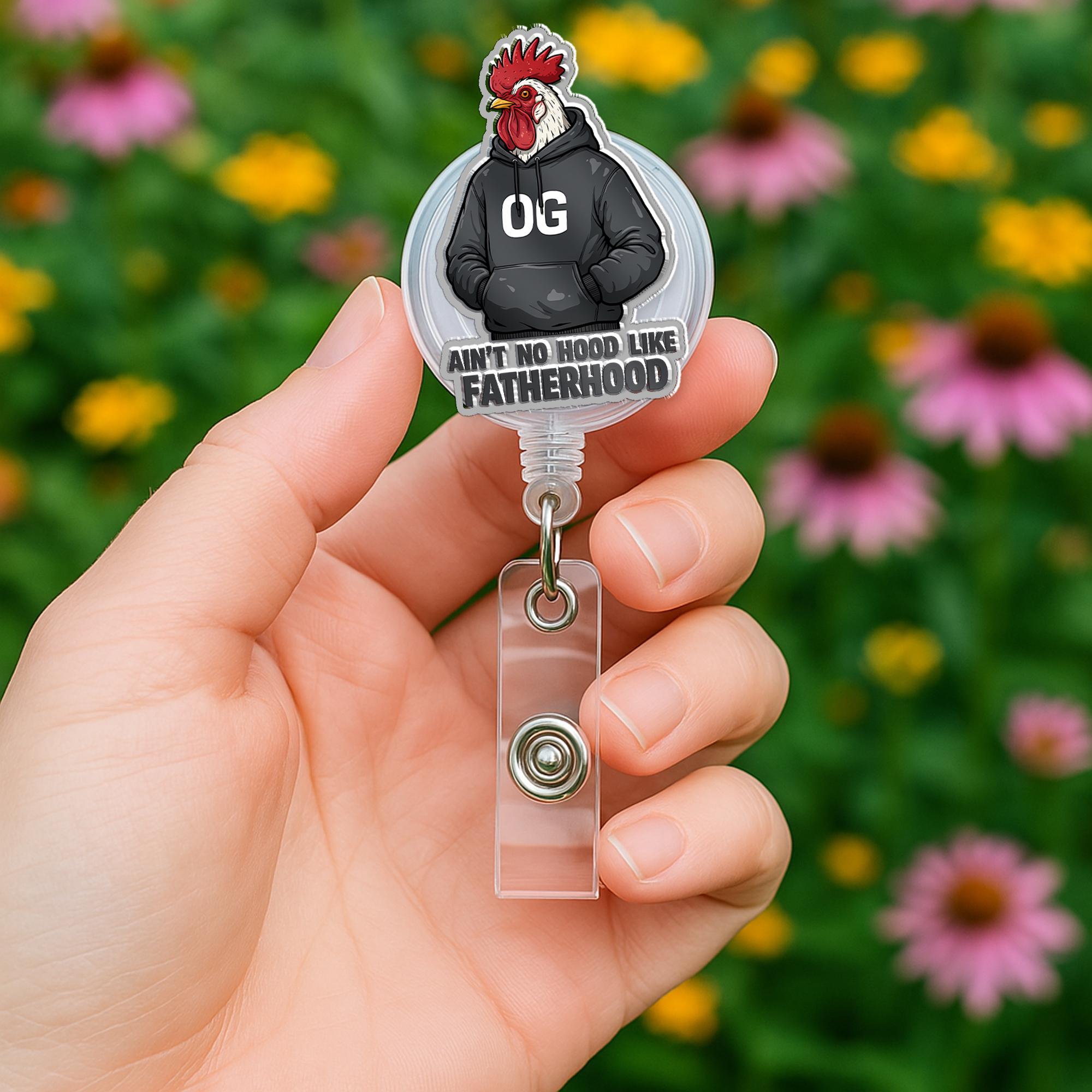 Ain't No Hood Like Fatherhood Badge Reel – Funny Dad Gift, Father's Day Badge Holder, Proud Dad Accessory, Cool Dad Work ID Reel