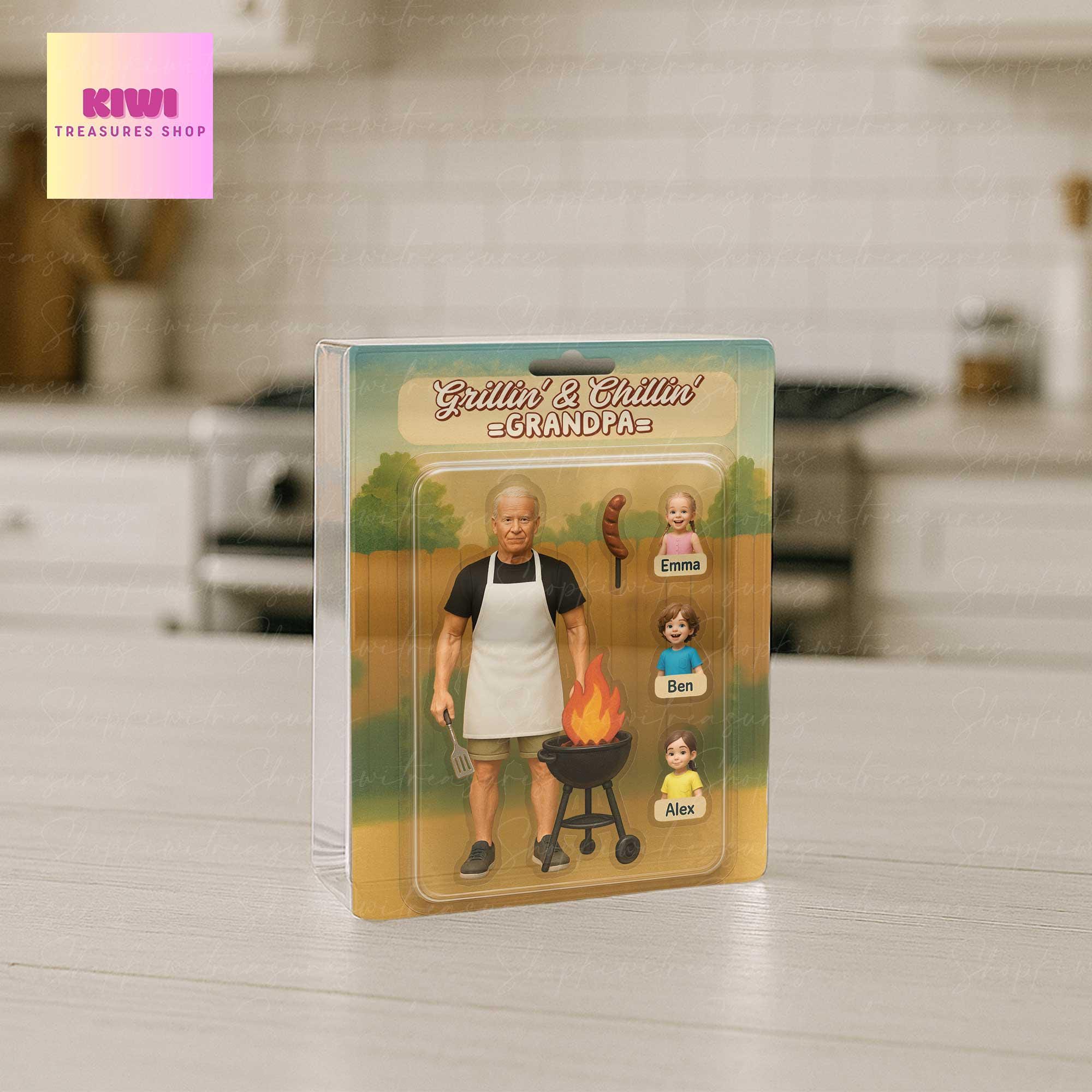 Custom "Grillin' & Chillin' Grandpa" Acrylic Block | Personalized Family Portrait | Father's Day or Grandpa Gift | Grilling