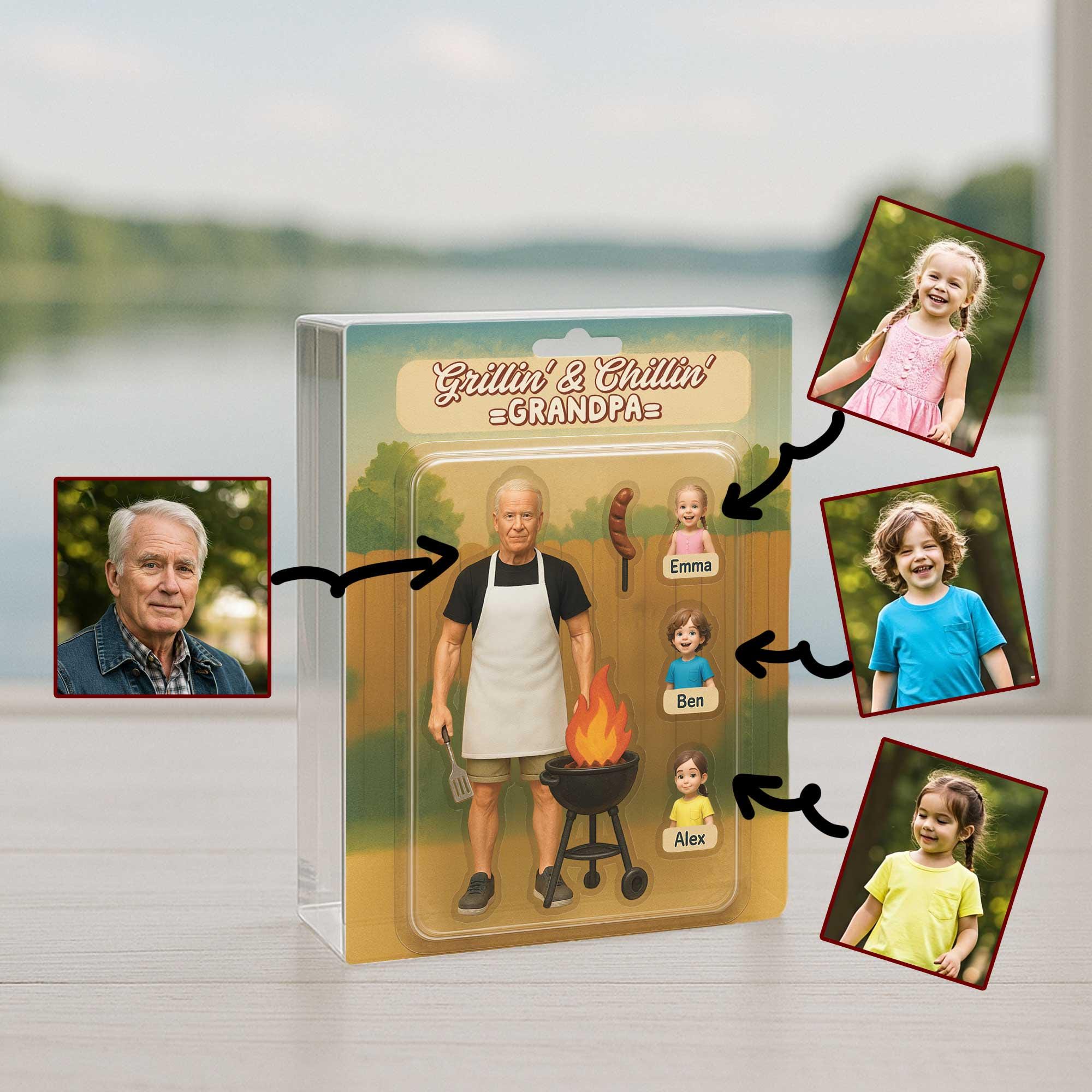 Custom "Grillin' & Chillin' Grandpa" Acrylic Block | Personalized Family Portrait | Father's Day or Grandpa Gift | Grilling