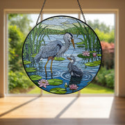 Blue Heron Mom and Baby Glass Suncatcher – Handmade Bird Art Gift for Mom – Mother’s Day Window Decor – Stained Glass Ornament