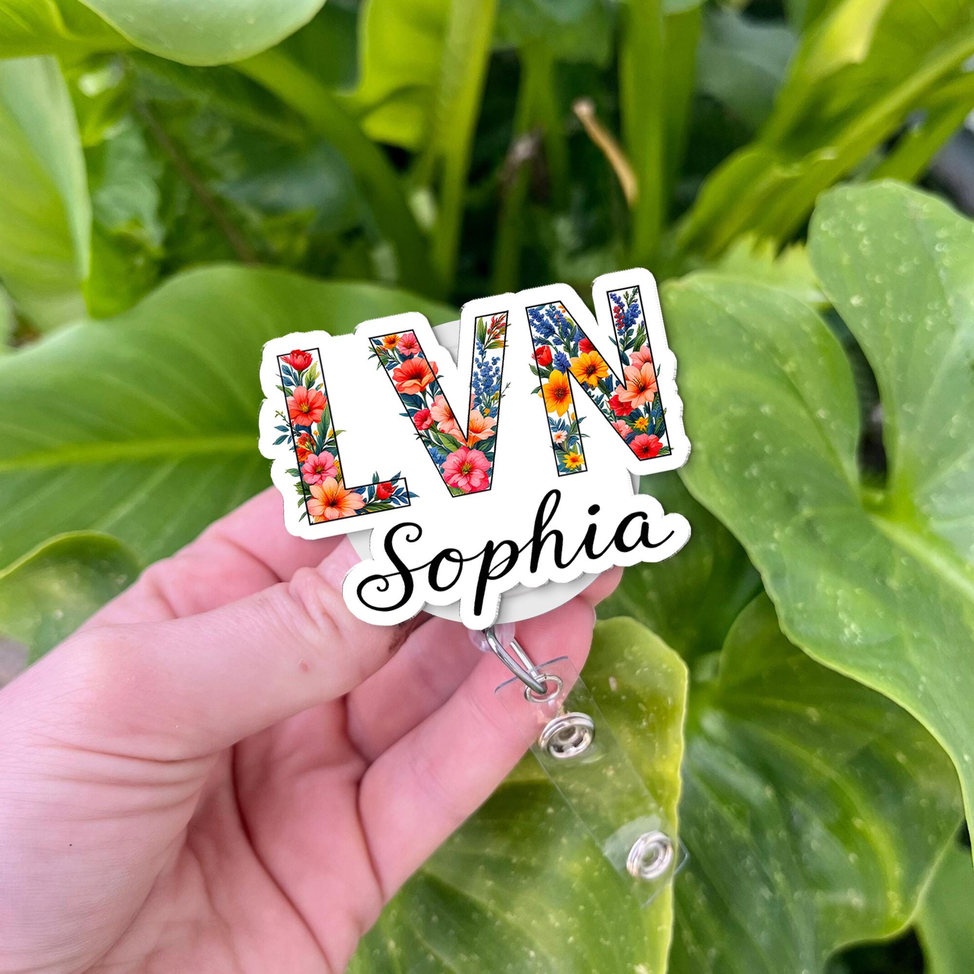 Personalized Floral LVN Badge Reel - Colorful Flower - Nursing ID Holder Gift for Healthcare Professionals, Custom Name Gift For Nurse