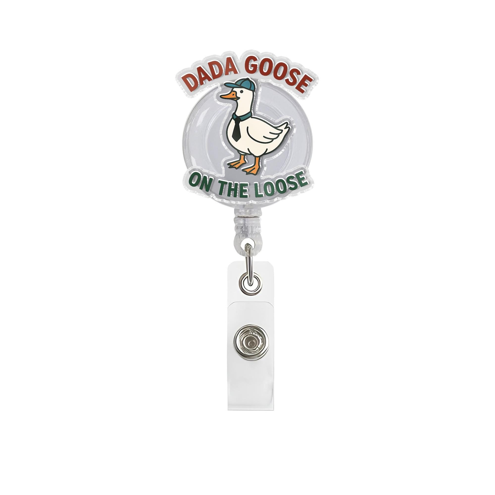 Dada Goose Badge Reel - Funny Goose with Hat & Tie Retractable ID Holder - Cute Animal Lover Work Accessory - On The Loose Badge Clip