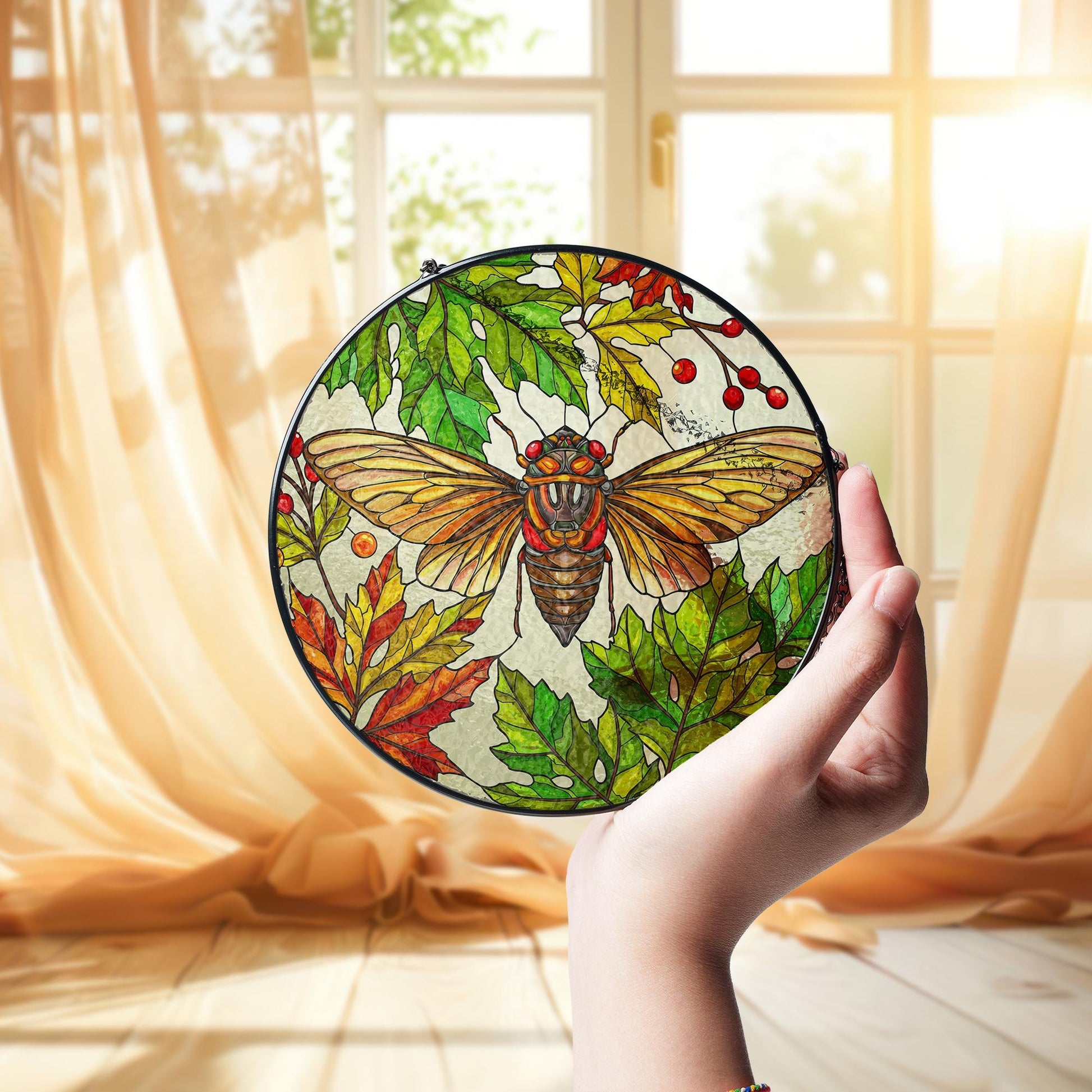 Cicada Suncatcher | Insect Garden Window Decor | Glass Art Hanging | Nature-Inspired Sun Catcher Gift for cicada lovers
