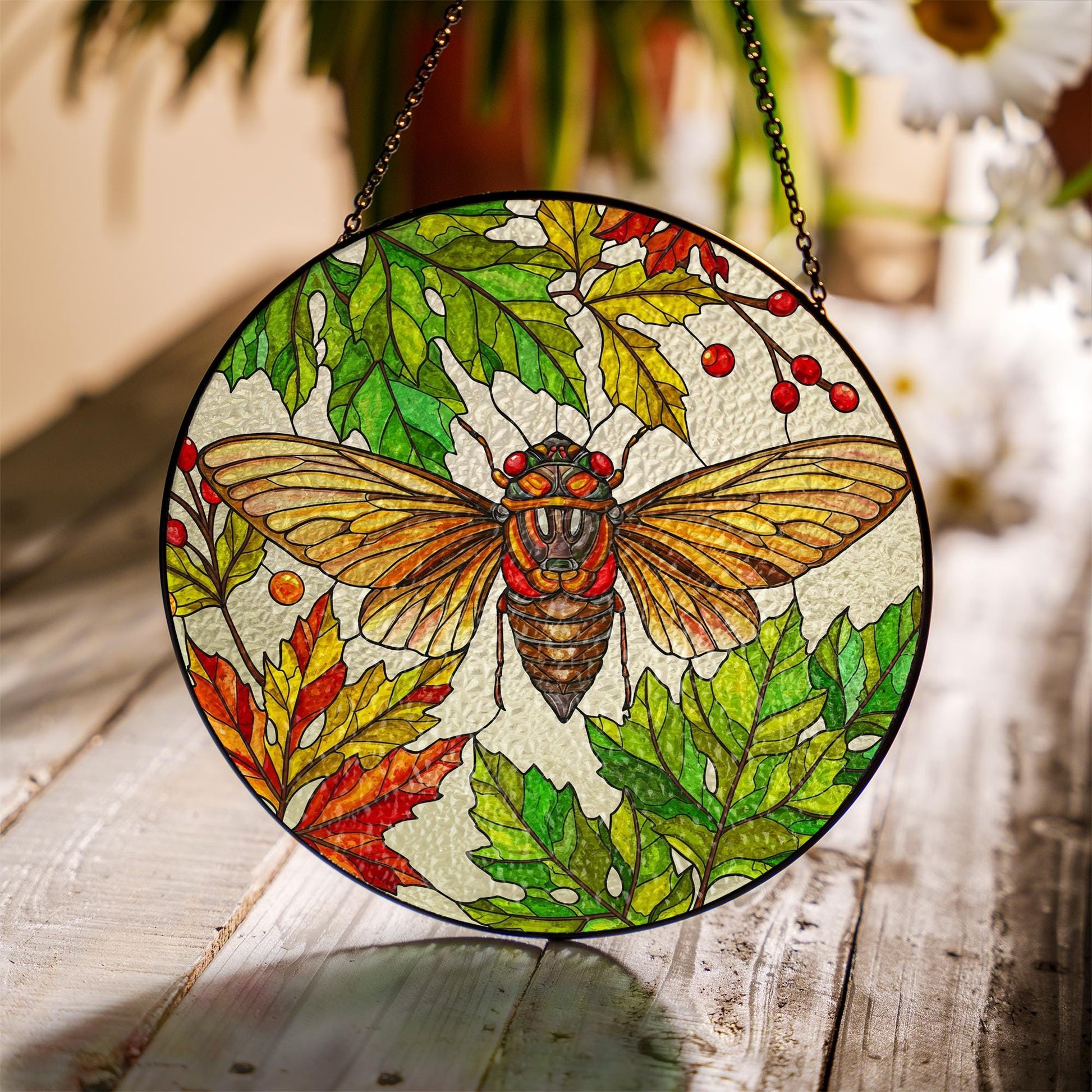 Cicada Suncatcher | Insect Garden Window Decor | Glass Art Hanging | Nature-Inspired Sun Catcher Gift for cicada lovers