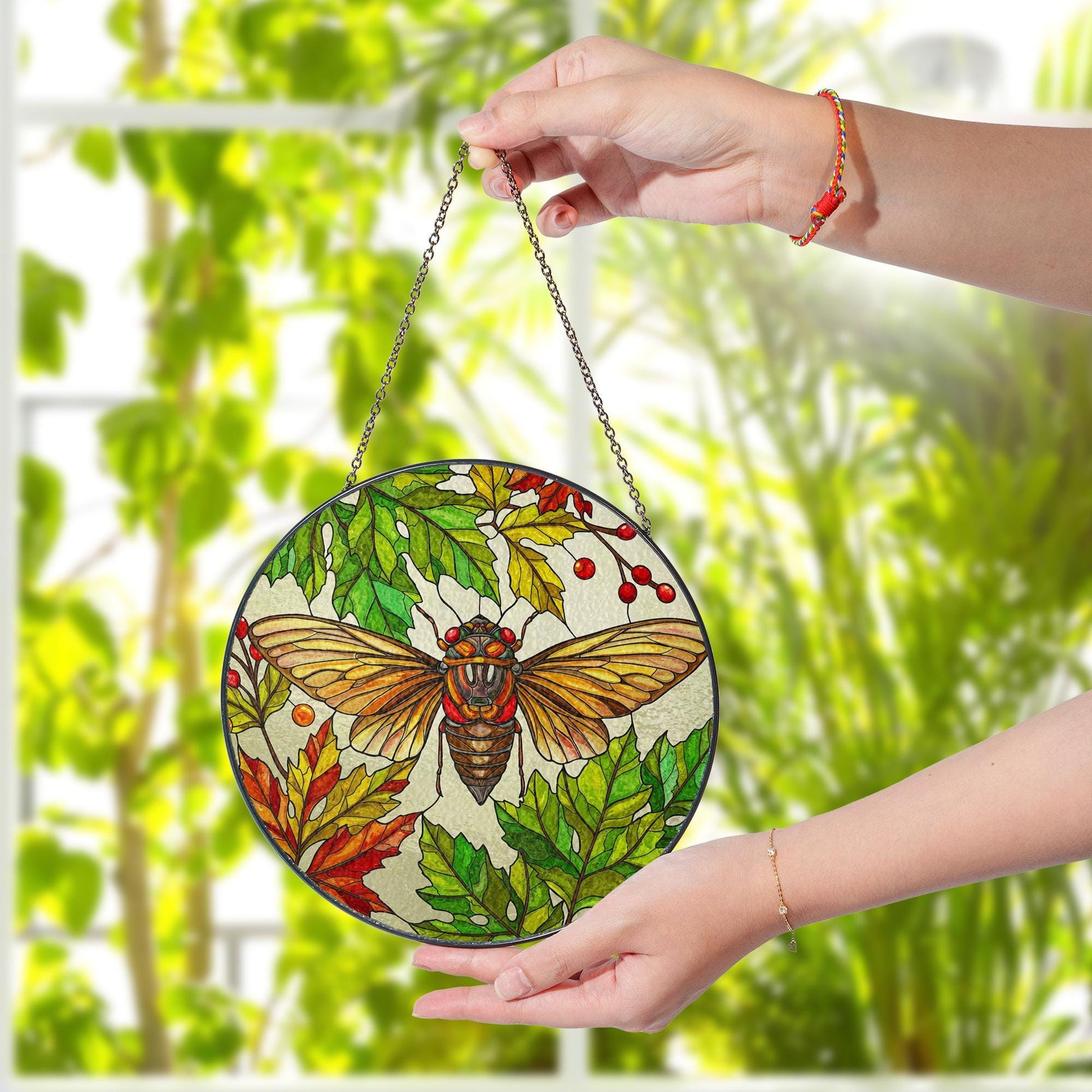 Cicada Suncatcher | Insect Garden Window Decor | Glass Art Hanging | Nature-Inspired Sun Catcher Gift for cicada lovers