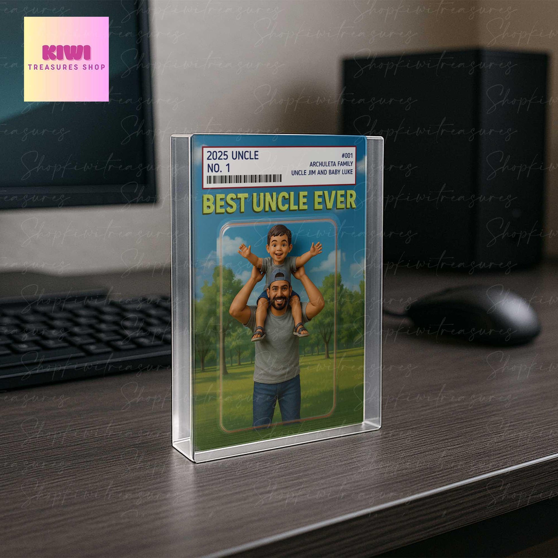 Custom Best Uncle Ever Trading Card Style Acrylic Block – Father's Day Gift for Uncle – Personalized Uncle Gift from Kids