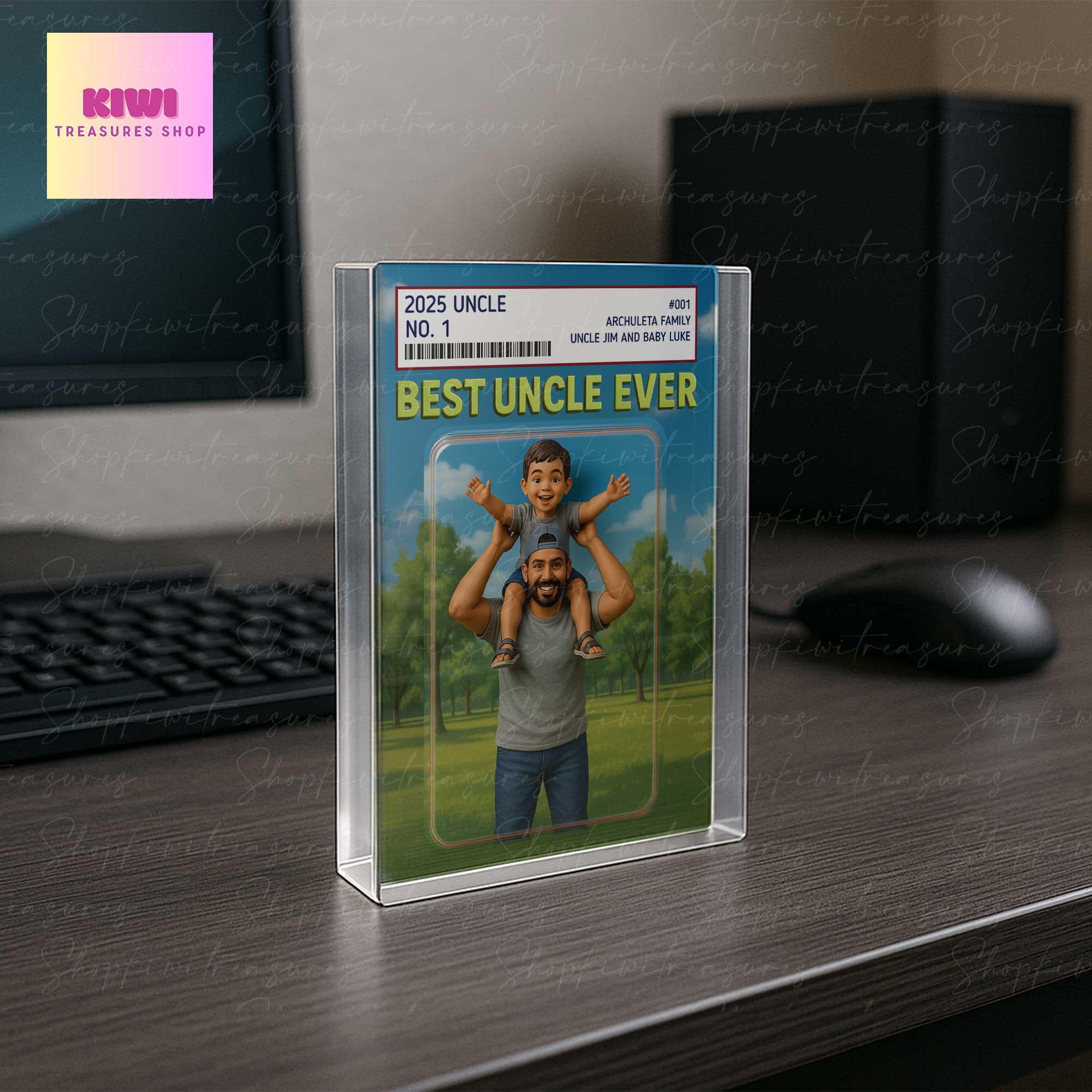 Custom Best Uncle Ever Trading Card Style Acrylic Block – Father's Day Gift for Uncle – Personalized Uncle Gift from Kids