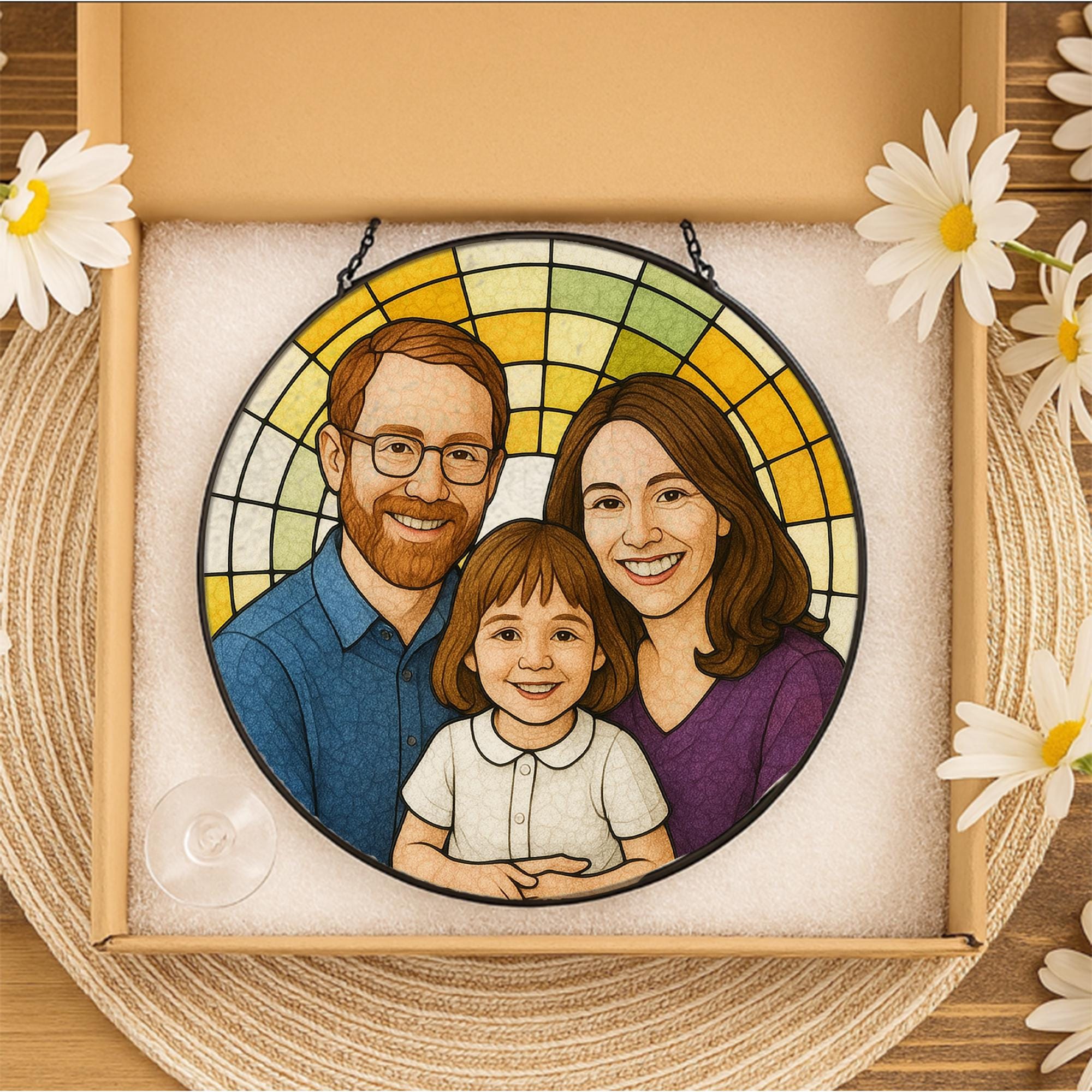 Custom Family Portrait Suncatcher | Personalized Glass Window Hanging | Father’s Day Gift for Dad | Photo to Art Keepsake