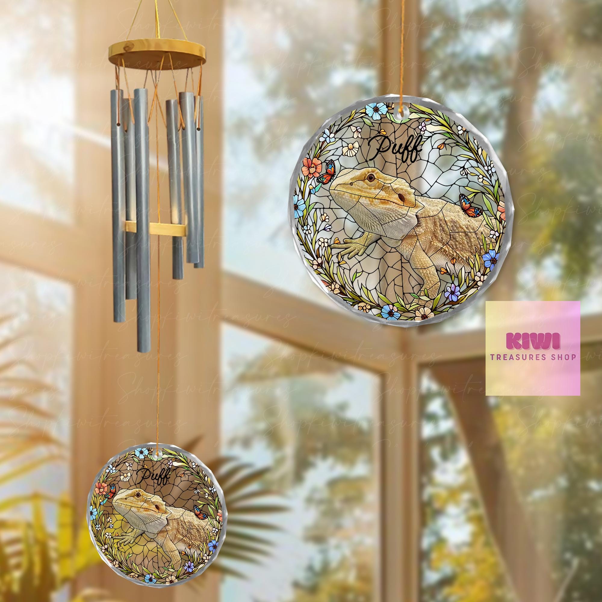 Custom Bearded Dragon Memorial Wind Chime | Personalized Pet Loss Gift | Reptile Remembrance Sun Catcher | Puff Tribute Keepsake