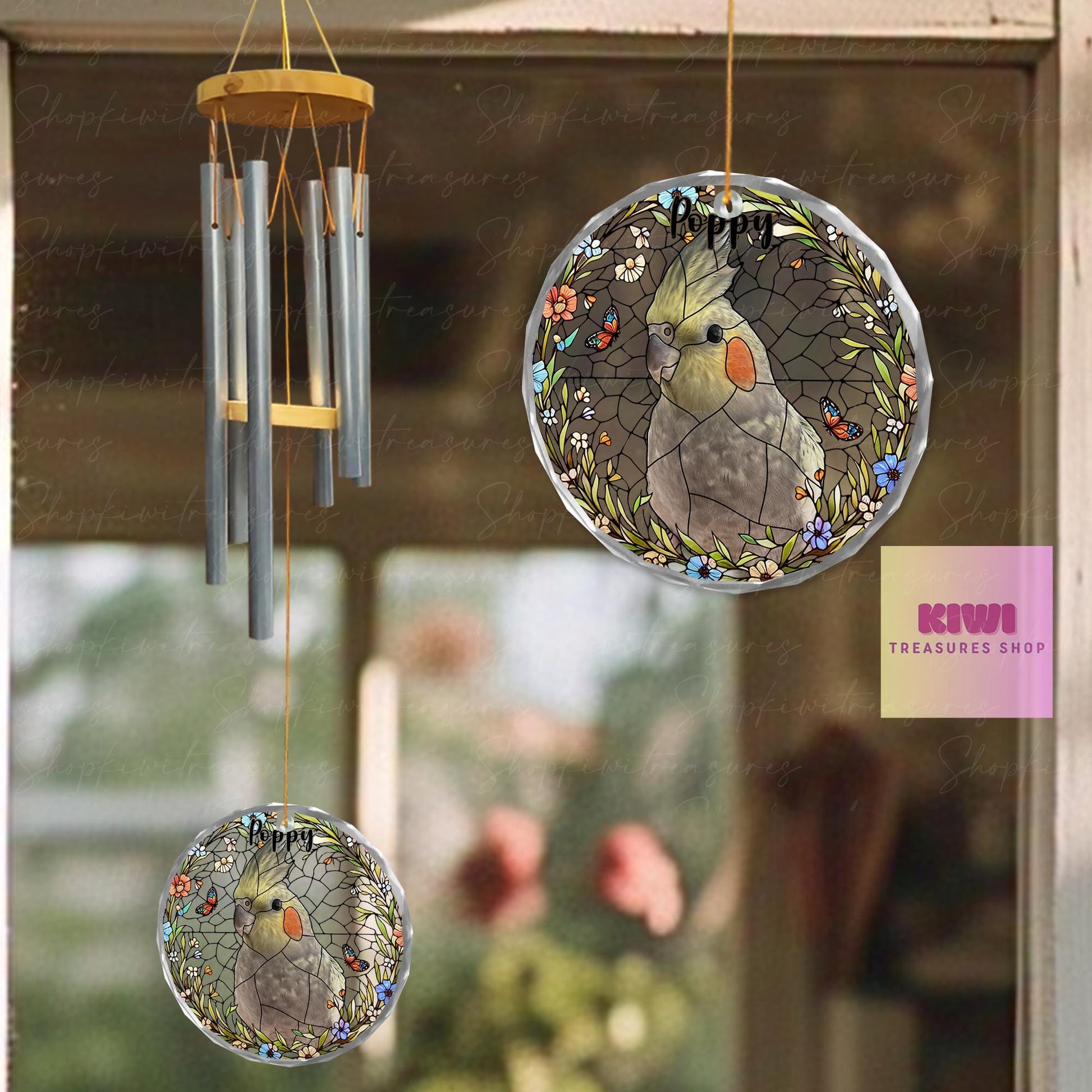 Custom Cockatiel Memorial Wind Chime | Personalized Pet Loss Gift for Bird Lovers | Rainbow Bridge Tribute | Parrot Remembrance Art