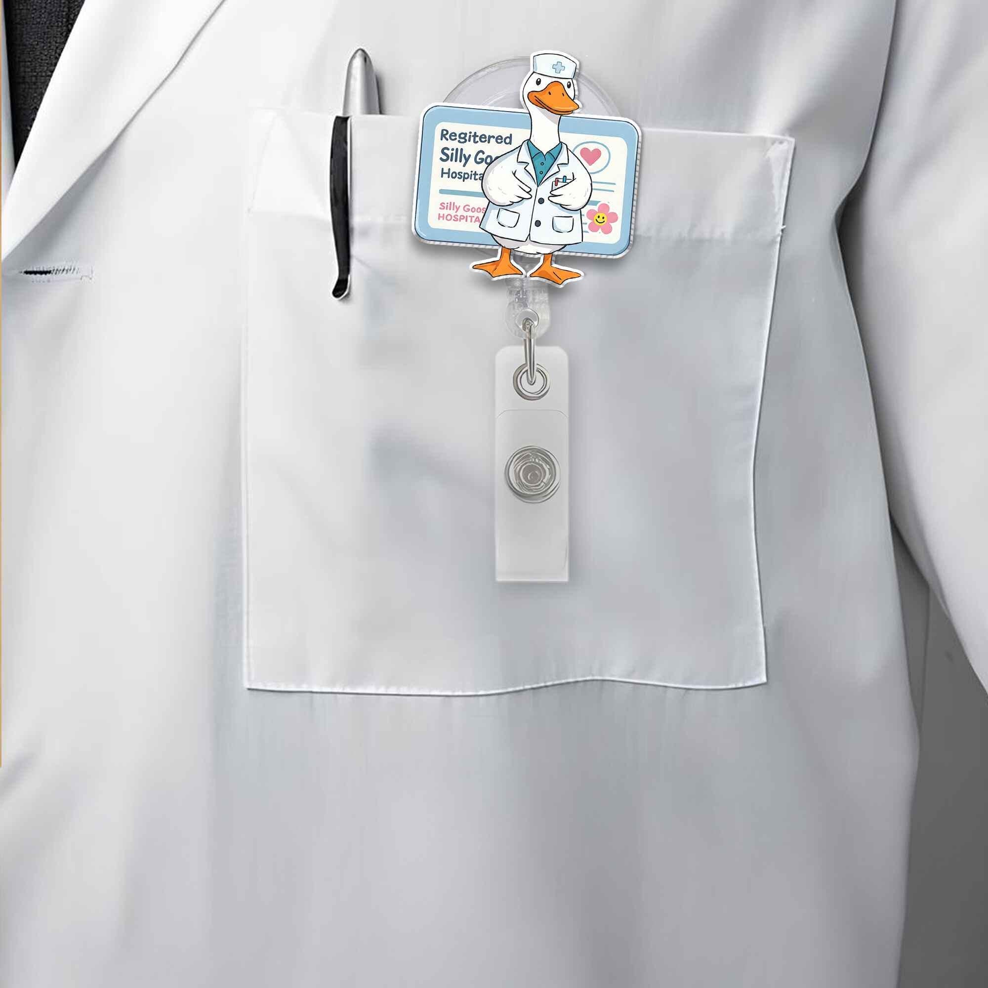 Registered Silly Goose Hospital Retractable Badge Reel, Funny Nurse Gift Idea, Cute Doctor Goose ID Holder for Healthcare Workers & Staff