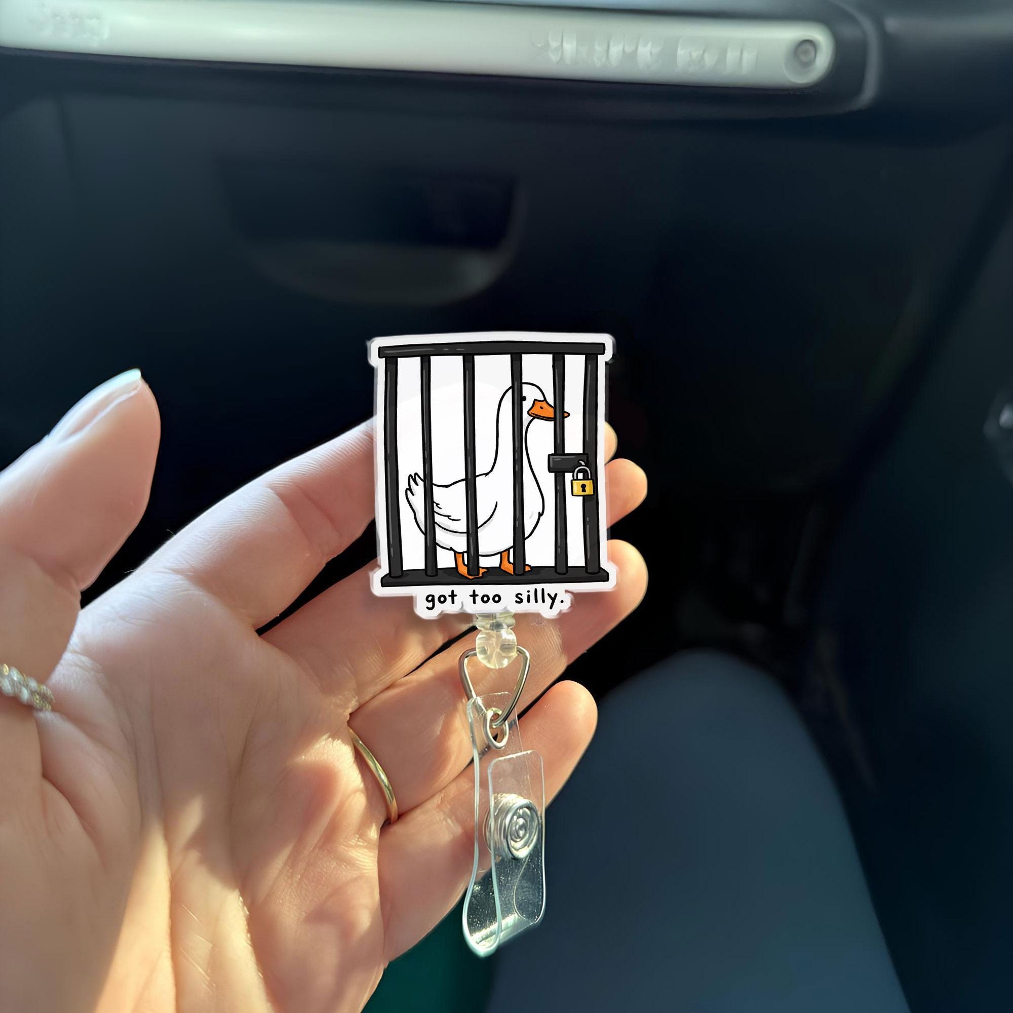 Funny Goose Locked in Jail Badge Reel 'Got Too Silly' - Retractable ID Holder for Nurse Teacher Office Worker - Quirky Humorous Gift