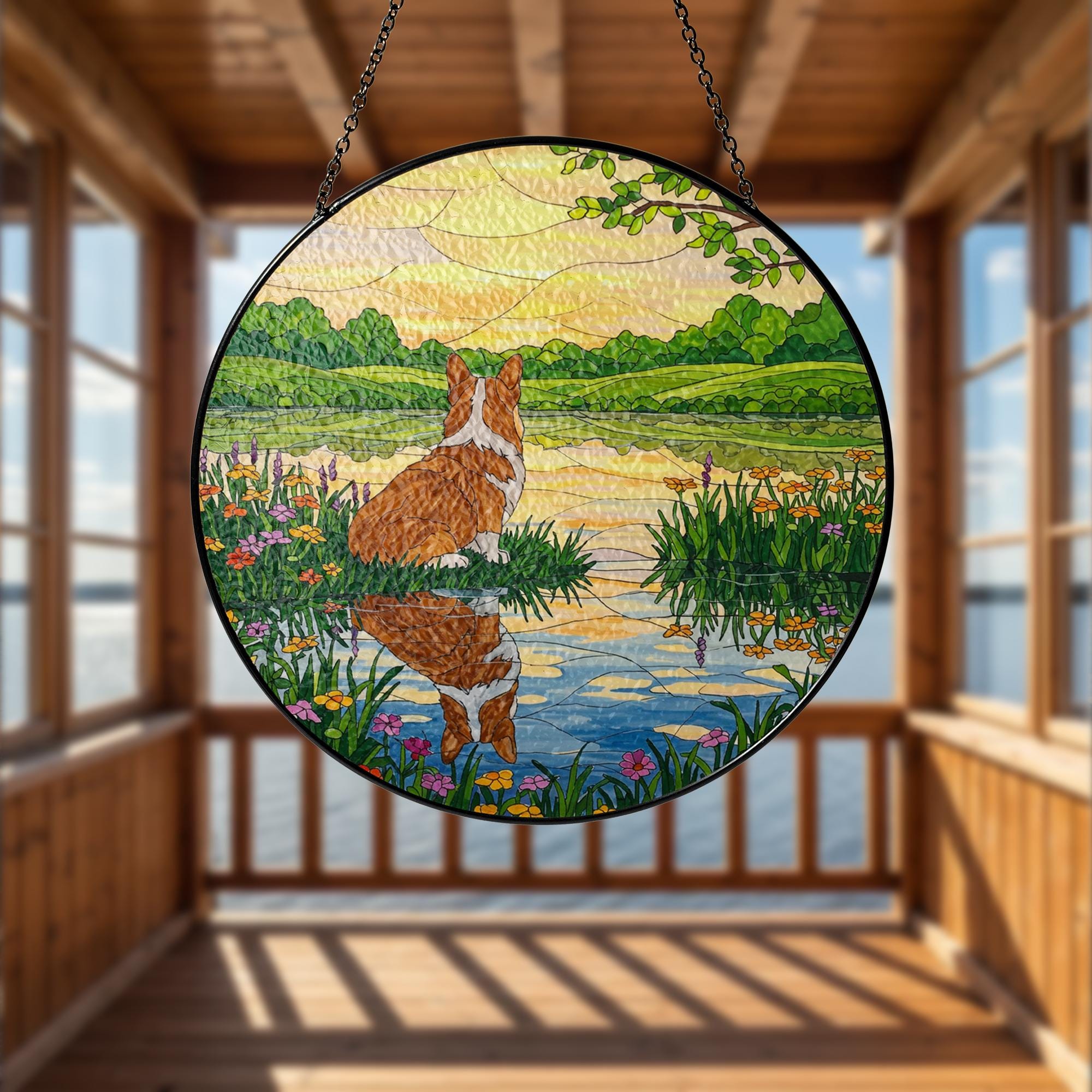 Corgi Reflection GLASS Suncatcher, Dog Lover Gift, Dog Suncatcher, Dog Window Decor, Corgi Mom Gift, Gift For Dog Mama, Corgi Decor