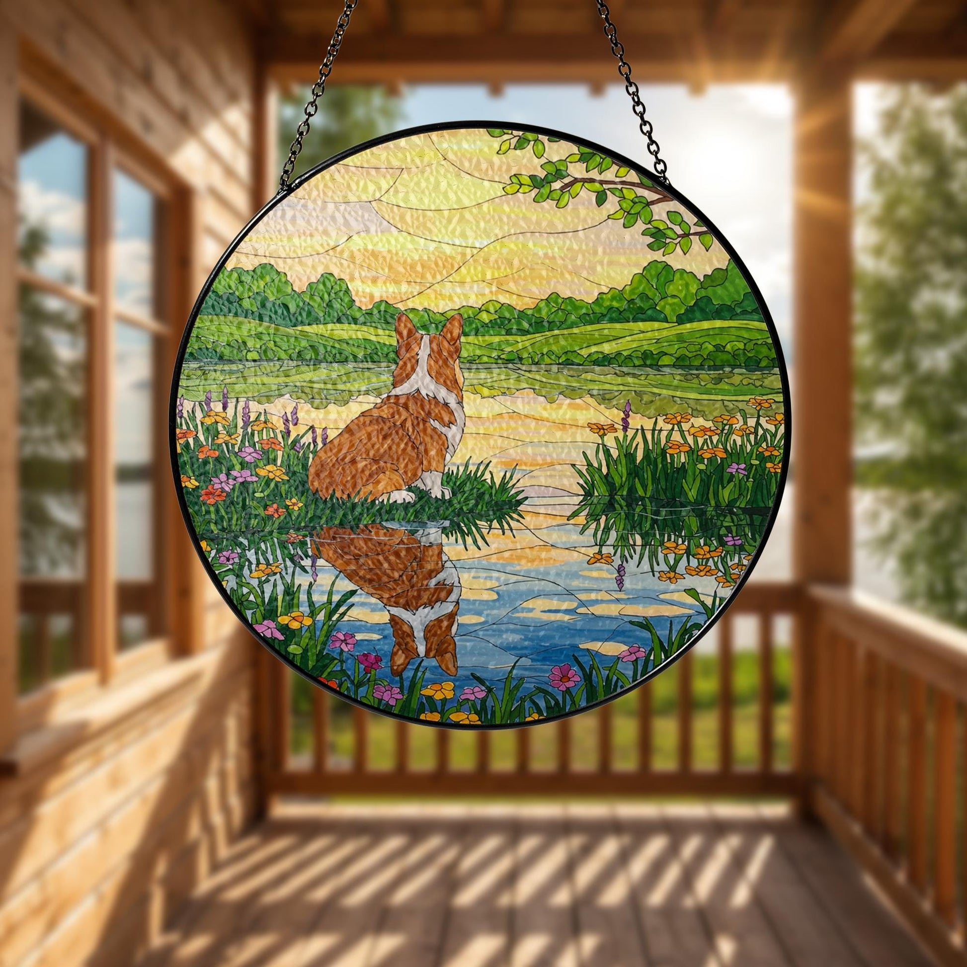 Corgi Reflection GLASS Suncatcher, Dog Lover Gift, Dog Suncatcher, Dog Window Decor, Corgi Mom Gift, Gift For Dog Mama, Corgi Decor
