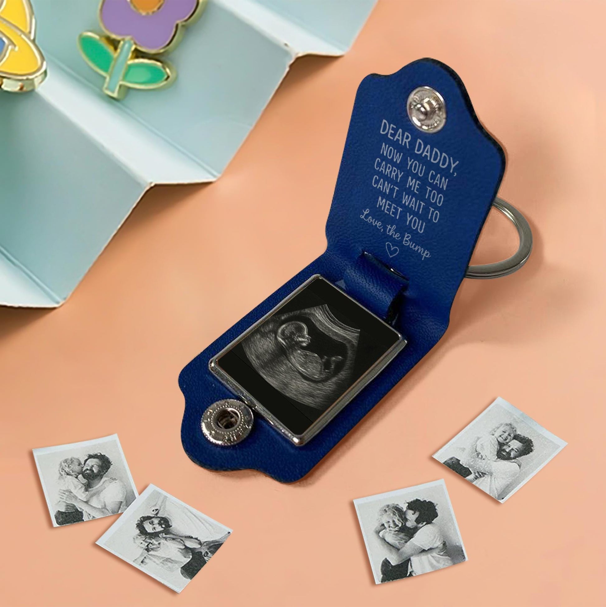 Custom Ultrasound Leather Photo Keychain | Dear Daddy Gift from Bump | Pregnancy Reveal Keepsake | First Father’s Day Key Ring