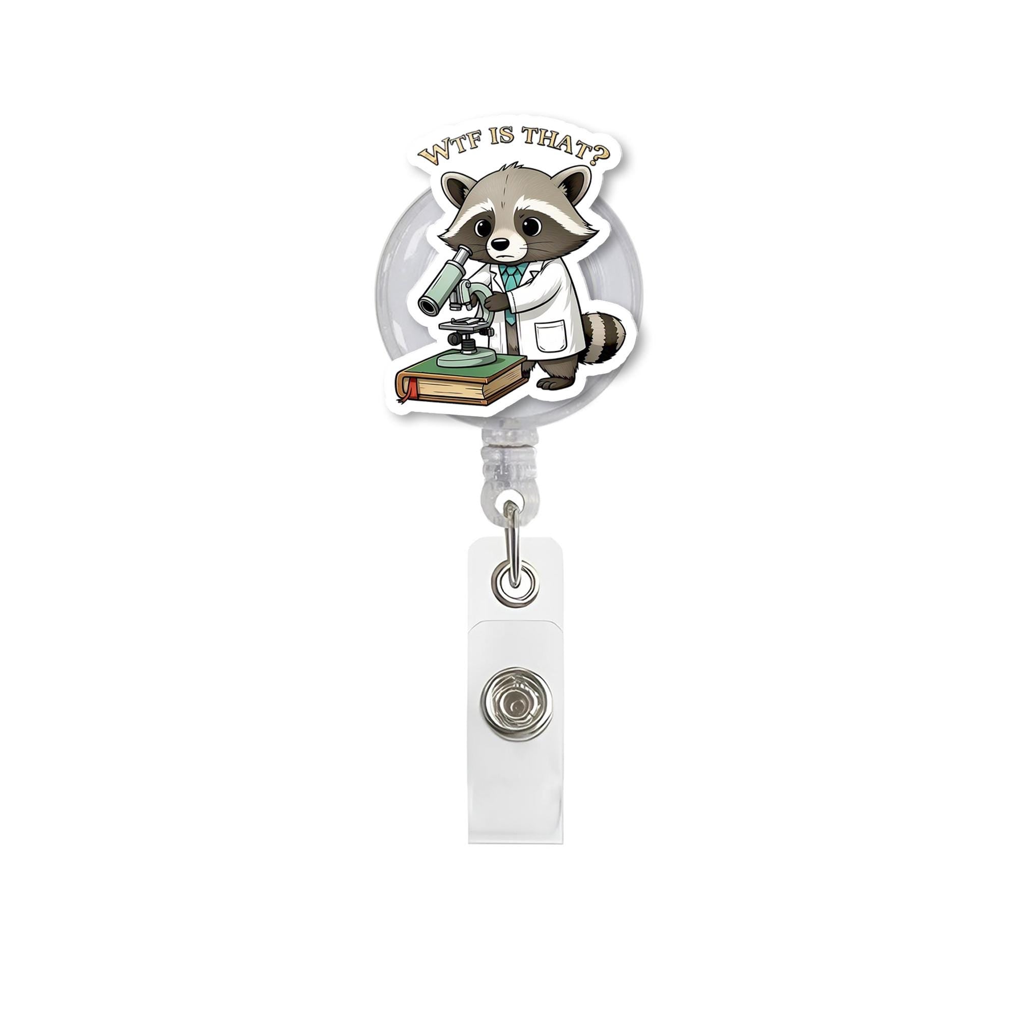 Raccoon Scientist Badge Reel | Funny Science Lab ID Clip | Nerdy STEM Work Badge Holder | Cute Animal Retractable Reel Gift