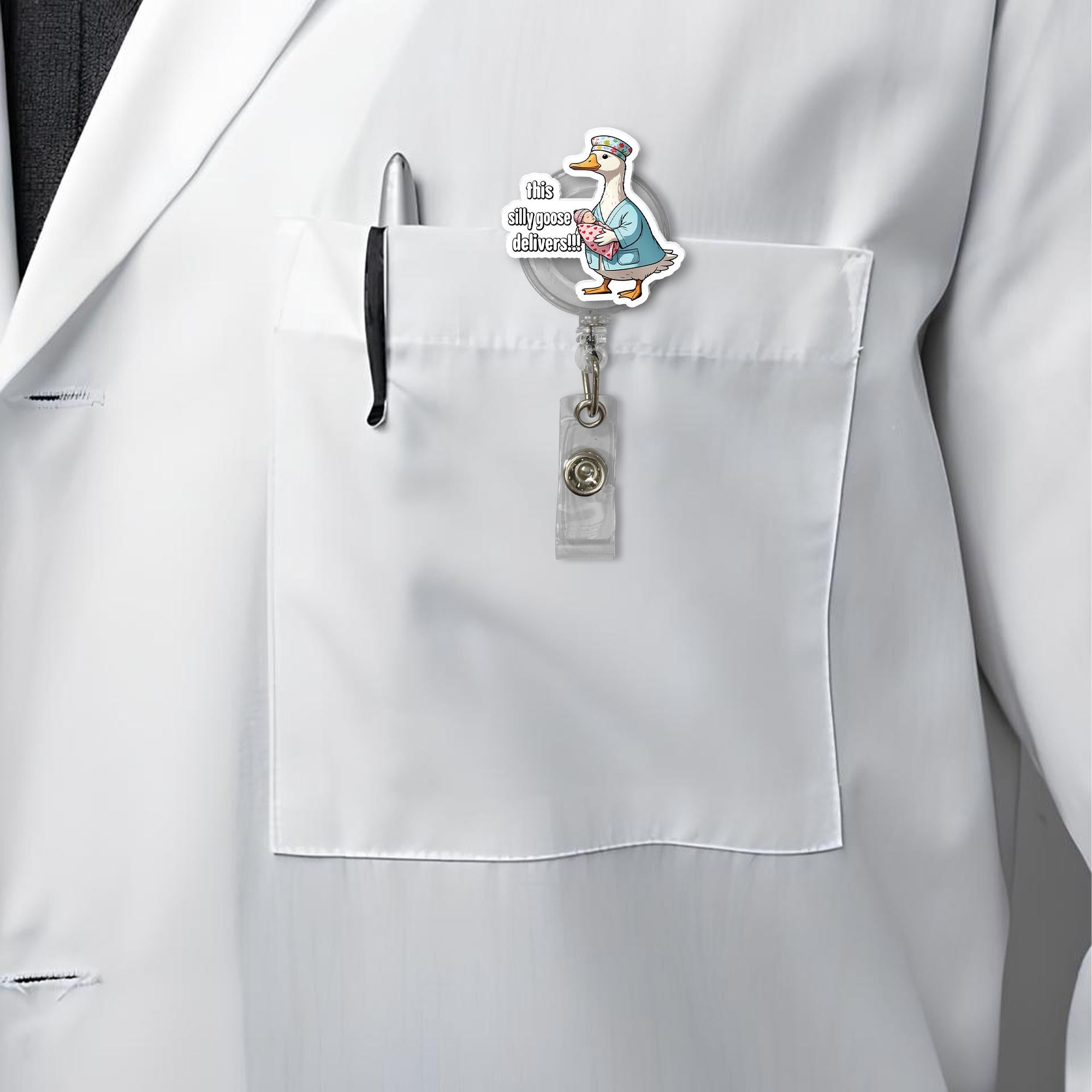 Silly Goose NICU Nurse Badge Reel – Funny Baby Delivery ID Holder for Labor & Delivery Nurses, Baby Delivery Nurse Gift, Nicu ID Holder