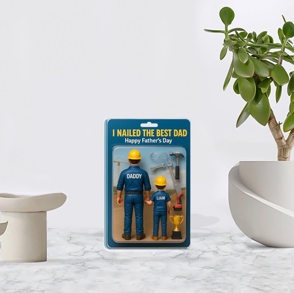 Personalized Construction Dad Acrylic Plauqe, Father's Day Plaque, Custom Dad and Kid, I Nailed the Best Dad Gift, Blue Collar Dad Gift