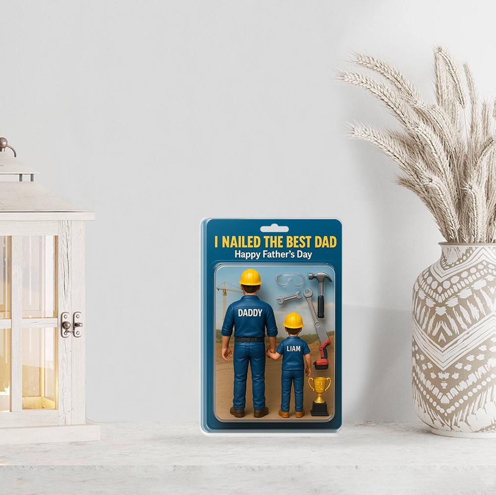 Personalized Construction Dad Acrylic Plauqe, Father's Day Plaque, Custom Dad and Kid, I Nailed the Best Dad Gift, Blue Collar Dad Gift