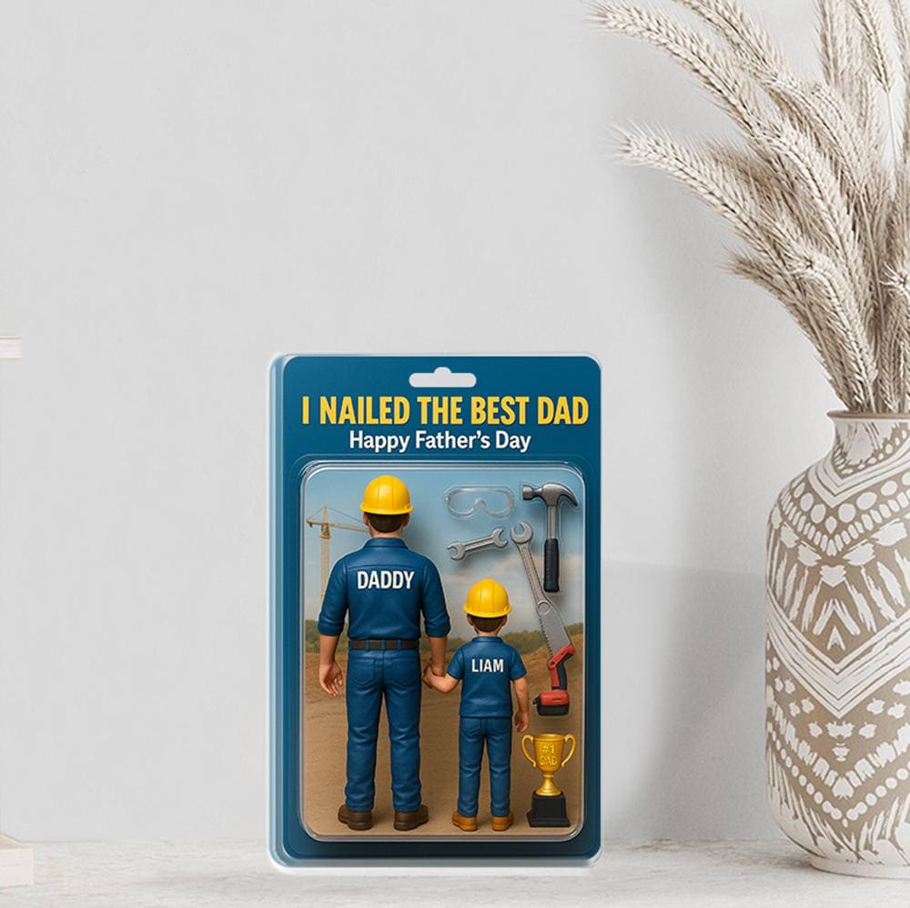 Personalized Construction Dad Acrylic Plauqe, Father's Day Plaque, Custom Dad and Kid, I Nailed the Best Dad Gift, Blue Collar Dad Gift