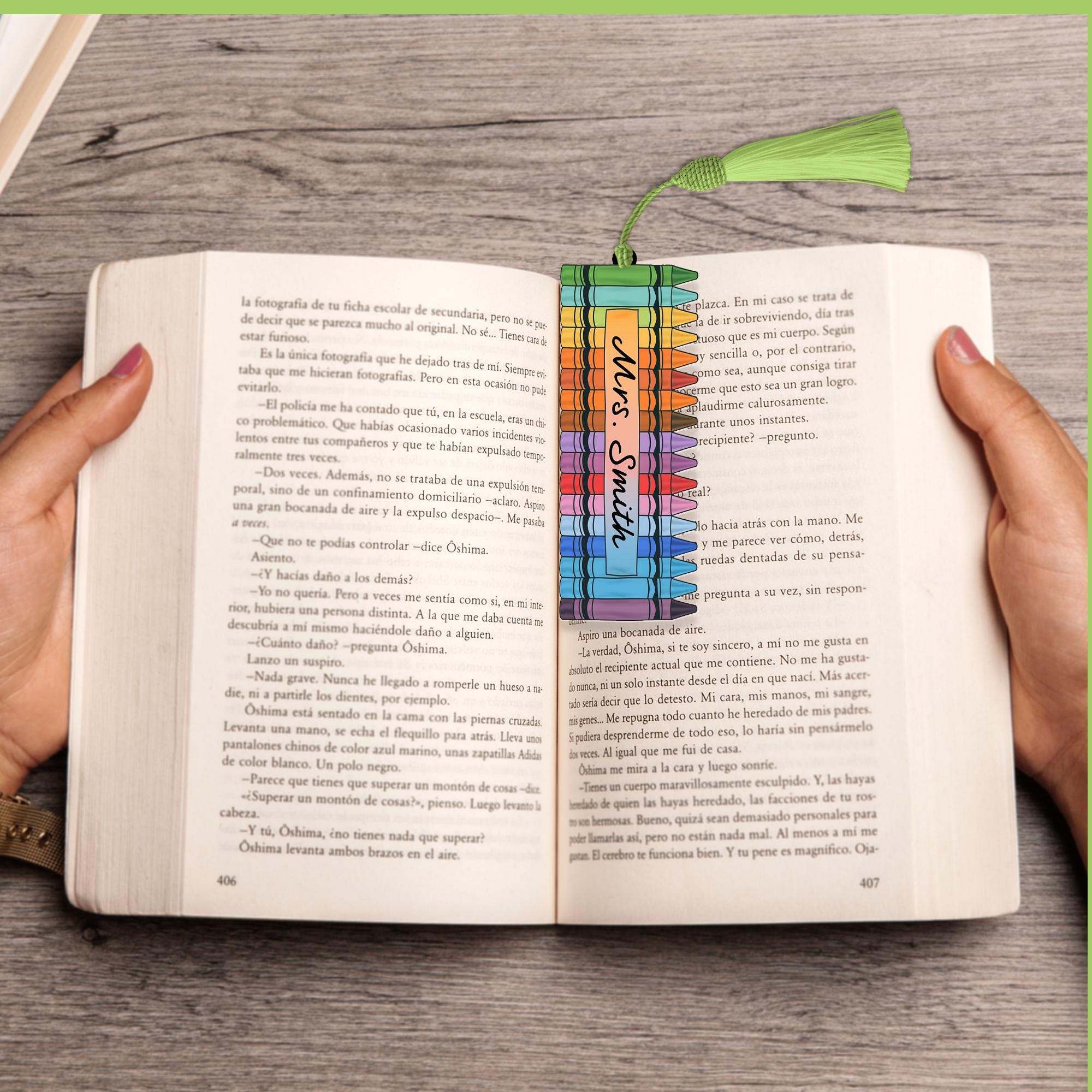 Crayon Teacher Bookmark, Custom Name Bookmark, Teacher Gift with Tassel, Personalized Back to School Gift, Cute Classroom Bookmark