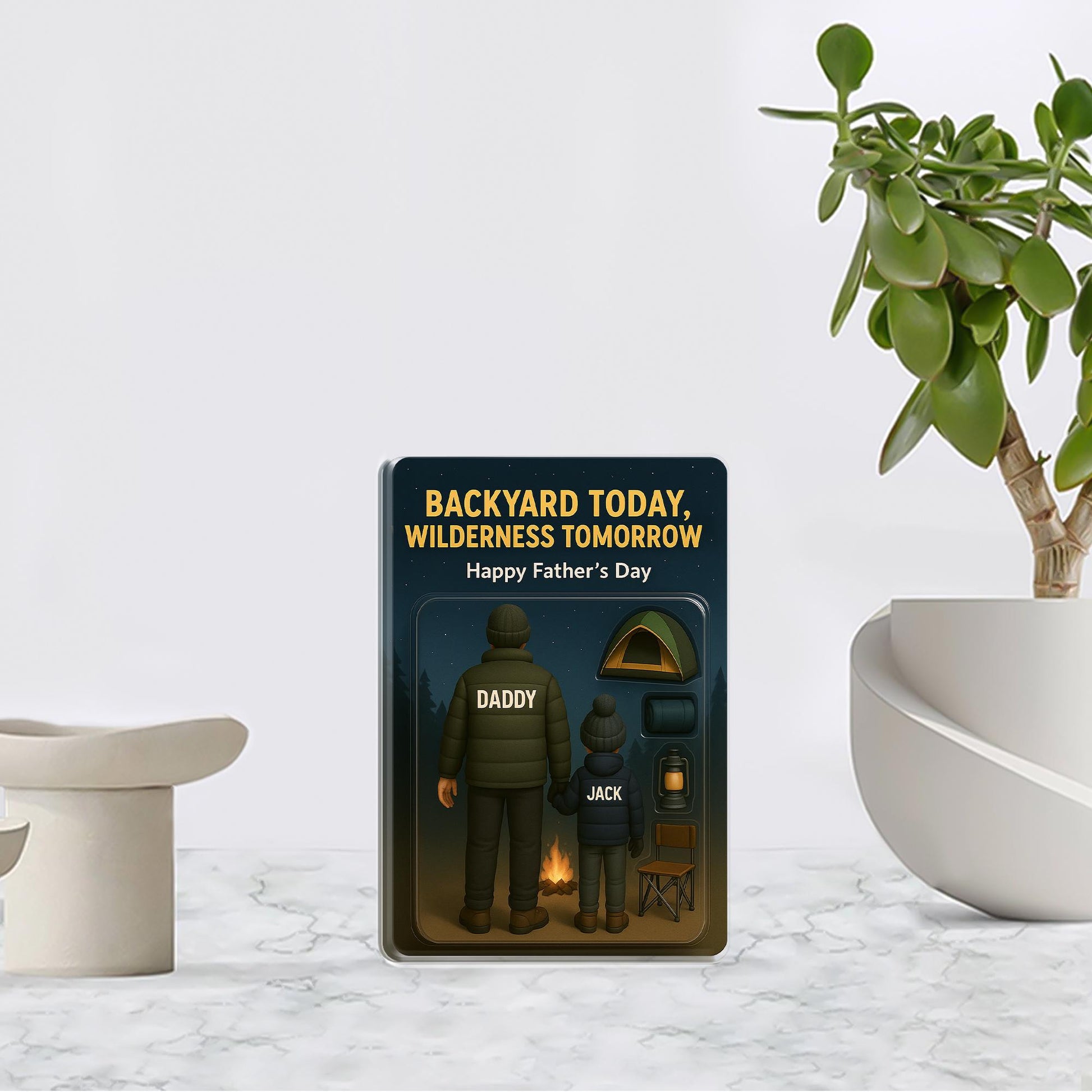 Custom Camping Dad Acrylic Block | Personalized Father’s Day Gift from Kids | Outdoor Adventure Keepsake | Campfire Family Plaque