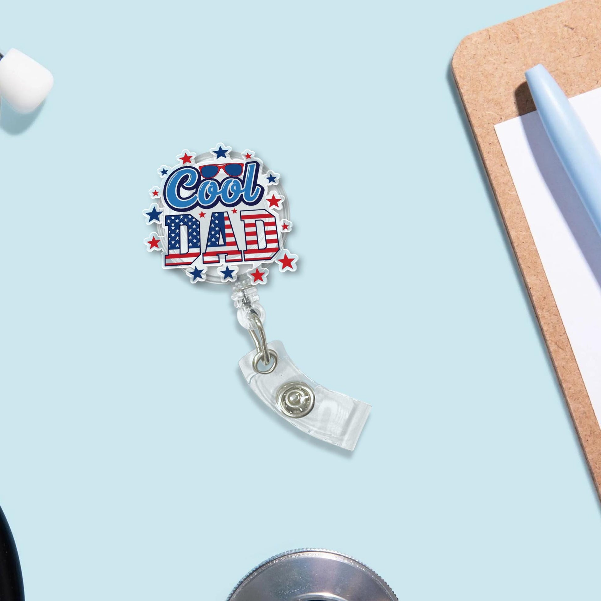 Cool Dad Badge Reel – Funny Father’s Day Retractable ID Holder – Gift for Dad Nurses, Teachers, Coworkers, or Proud Girl Dads